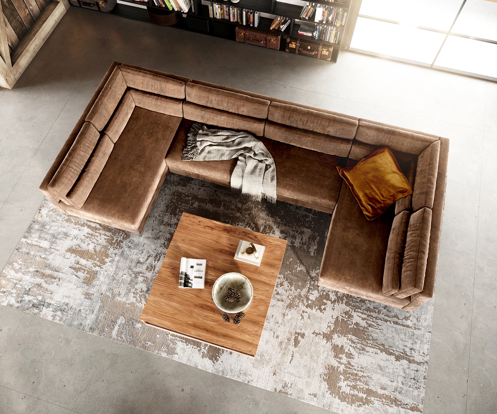 Woonlandschap Elio XL 400x185 cm vinkunstleer tage bruin antiek 3 Woonlandschap Elio XL 400x185 cm vinkunstleer tage bruin antiek 3