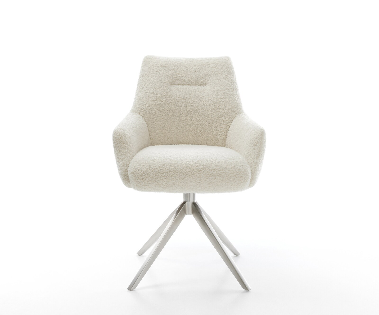 Draaistoel Alja-Flex met armleuning teddy beige kruisframe breed roestvrij staal 360° draaibaar rocker-functie pocketveer kern 1