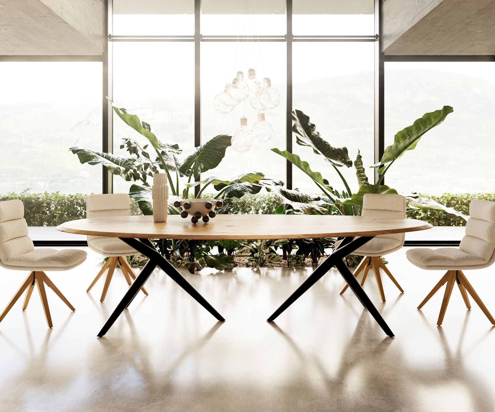 Eettafel Edge Oval 280x130x2,5 eiken natuur Estelar rond metaal zwart Flow-Edge 3