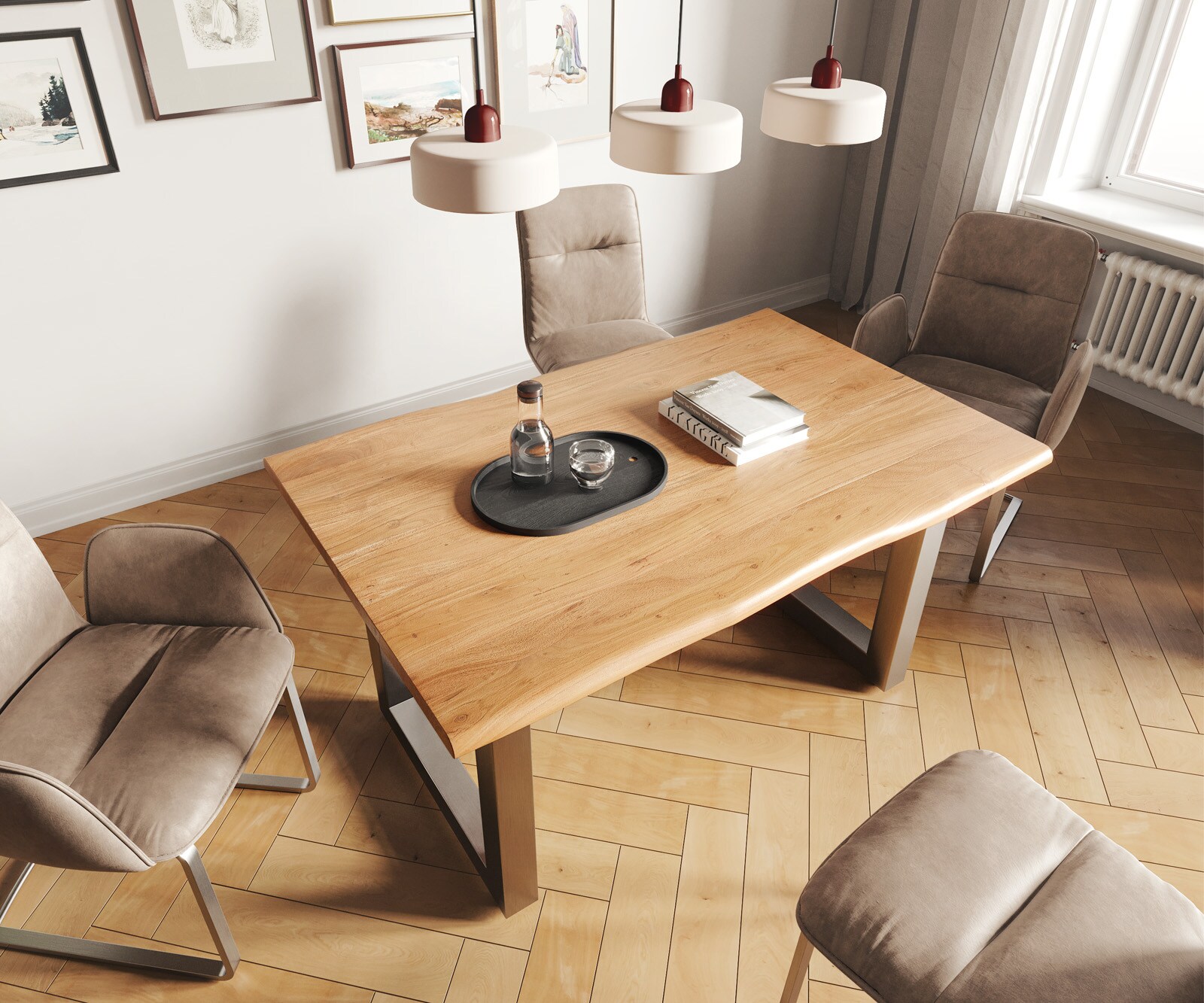 Eettafel Edge 140x90 acacia natuur roestvrijstaal breed Live-Edge 3