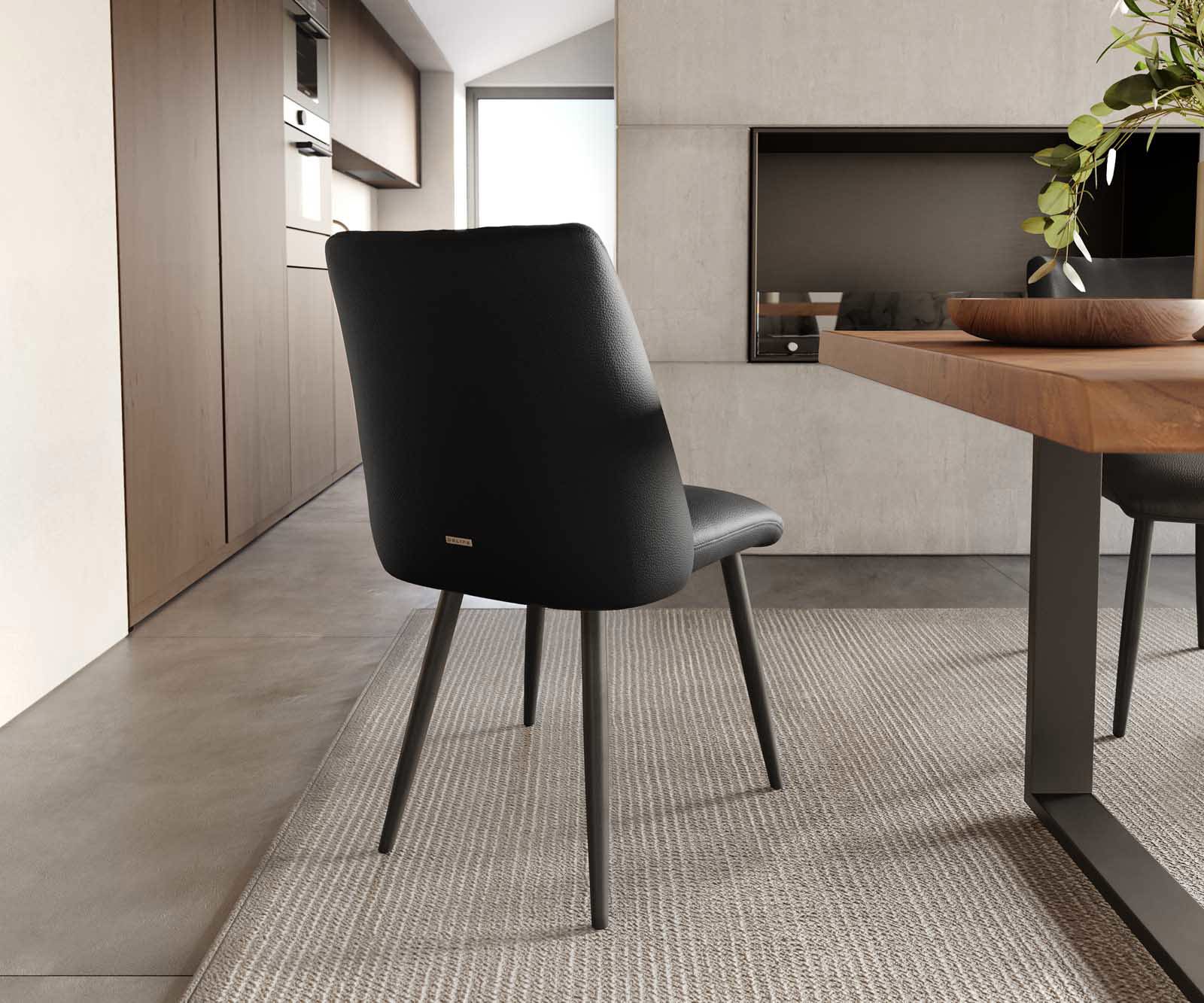 Eetkamerstoel Elso-Flex echt leer zwart 4-poot conisch zwart pocketveer kern 3 Eetkamerstoel Elso-Flex echt leer zwart 4-poot conisch zwart pocketveer kern 3