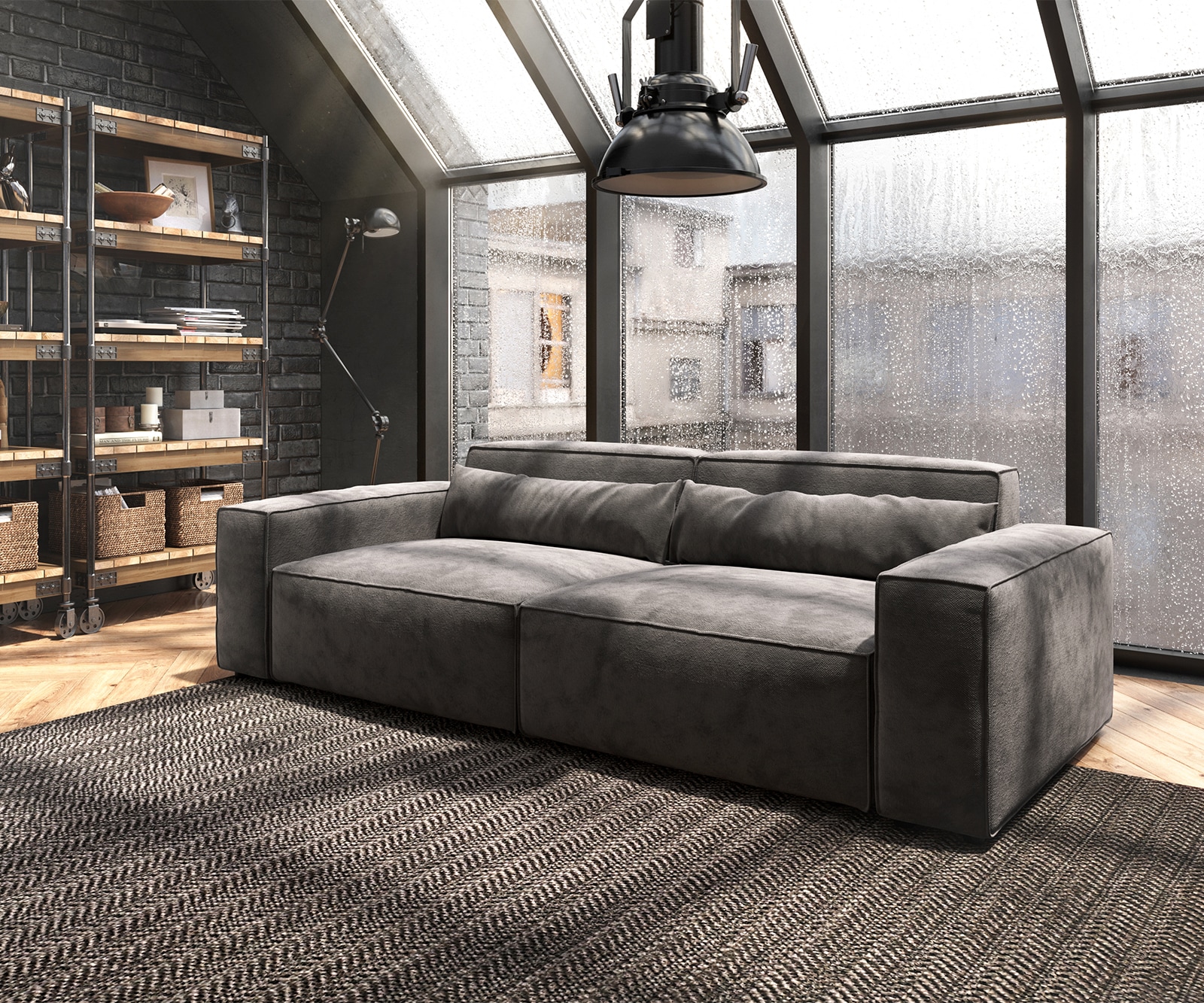 Grote bank Sirpio 230x90 cm microvezel kaki bruin 1