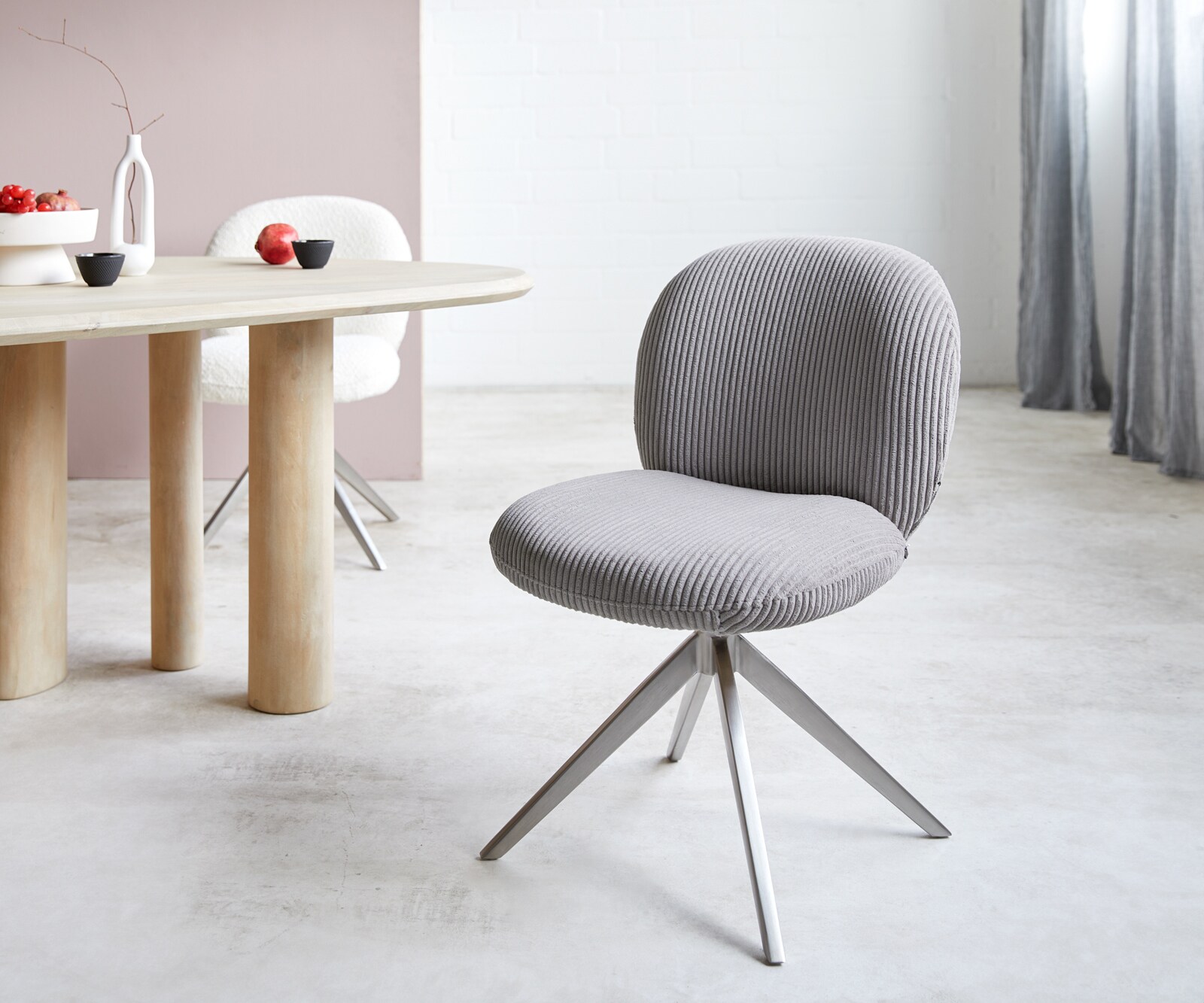Draaistoel Nube-Flex koord zilver grijs kruisframe breed roestvrij staal 360° draaibaar pocketveer kern