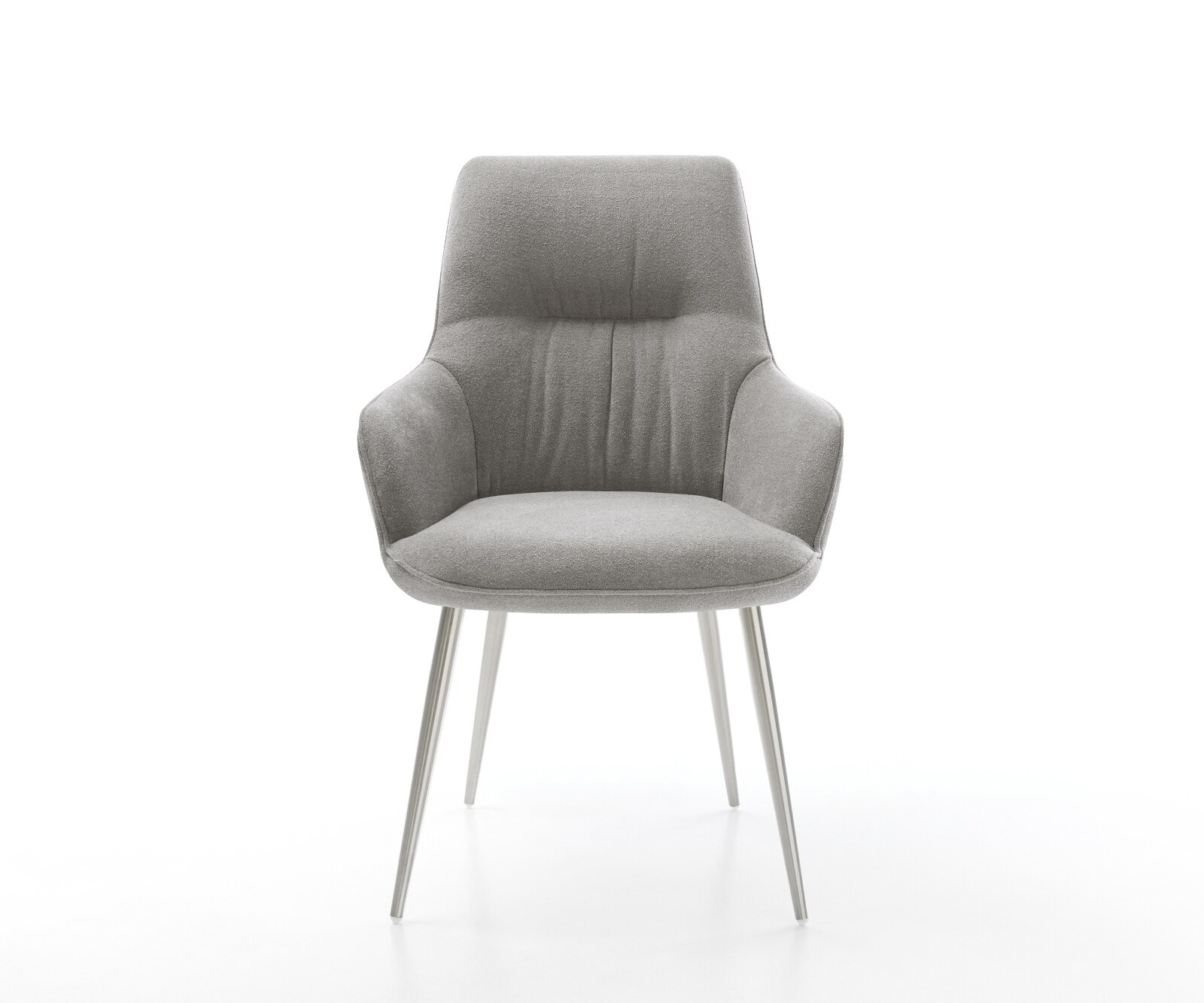 Eetkamerstoel Zelia-Flex met armleuning zachte stof met structuur grijs 4-poot conisch roestvrij staal pocketveer kern 2