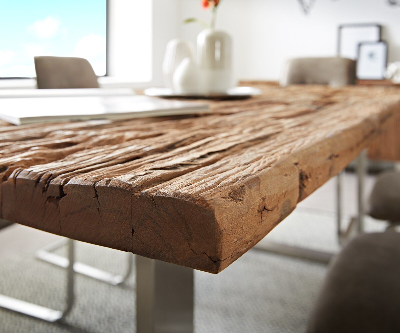 Eettafel Reclaimed 200x100 cm vintage look roestvrij staal smal 4 Eettafel Reclaimed 200x100 cm vintage look roestvrij staal smal 4