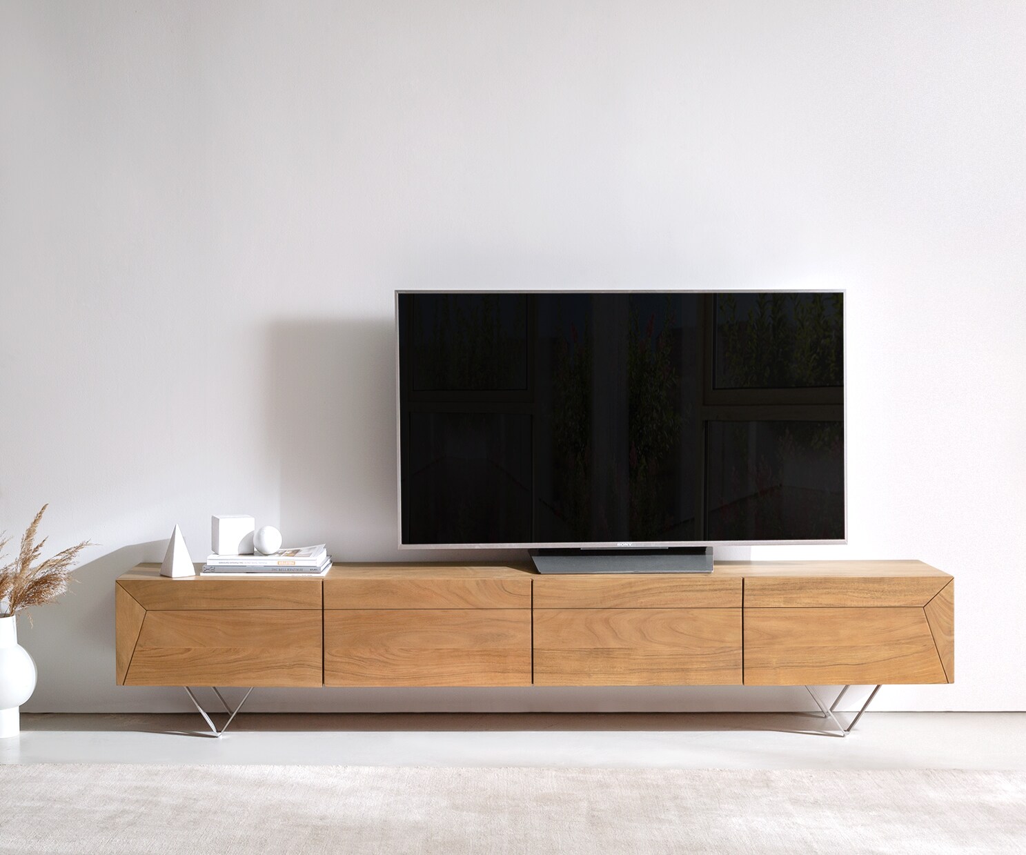 Tv-meubel Kayu 220 cm acacia natuur 4 deuren V-poot 1