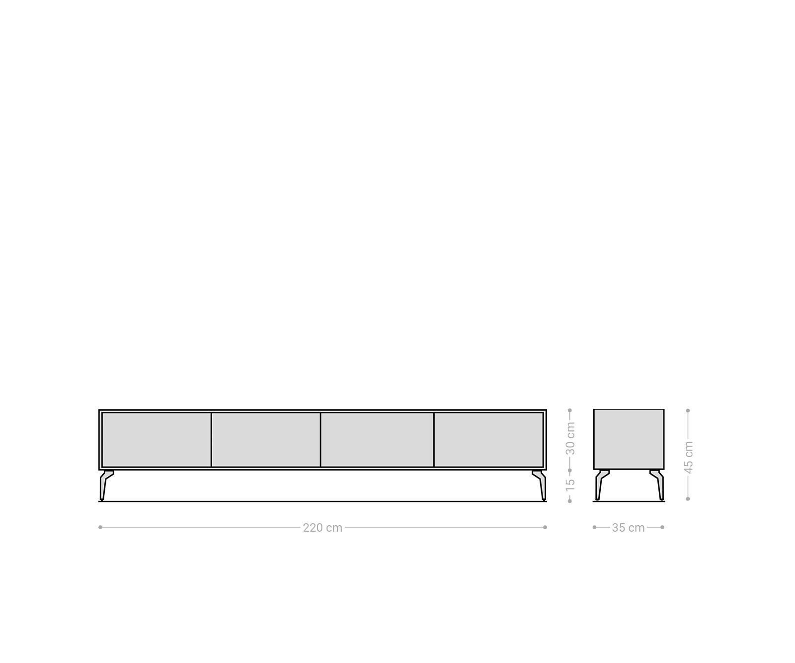 Tv-meubel Kleo 220 cm acacia natuur 4 deurs hoekvoet metaal zwart 9