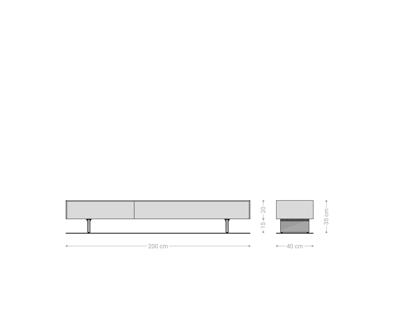 Tv-meubel Cuor 200 cm Keramiek Beton Grijs 1 Flap 1 Laden Zwevende voet look Acrylglas 8