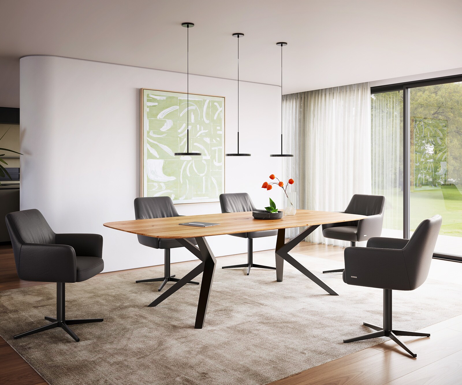 Eettafel Edge Boot 240x120x2,5-3 eiken natuur Zenthara kantig metaal zwart Zwitserse rand 4 Eettafel Edge Boot 240x120x2,5-3 eiken natuur Zenthara kantig metaal zwart Zwitserse rand 4