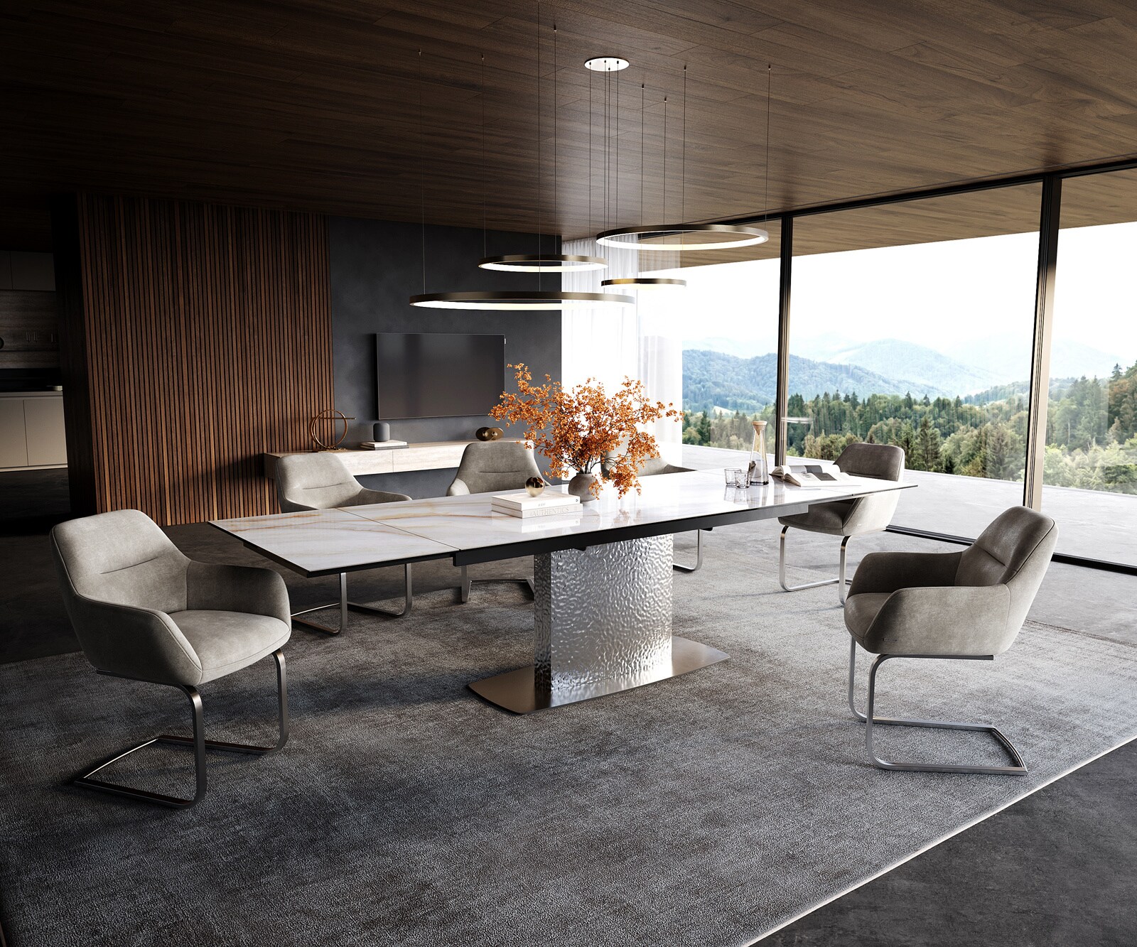 Eettafel Edge 200-300x100 cm keramiek Onyx Pearl Wave roestvrij staal uittrekbaar 6