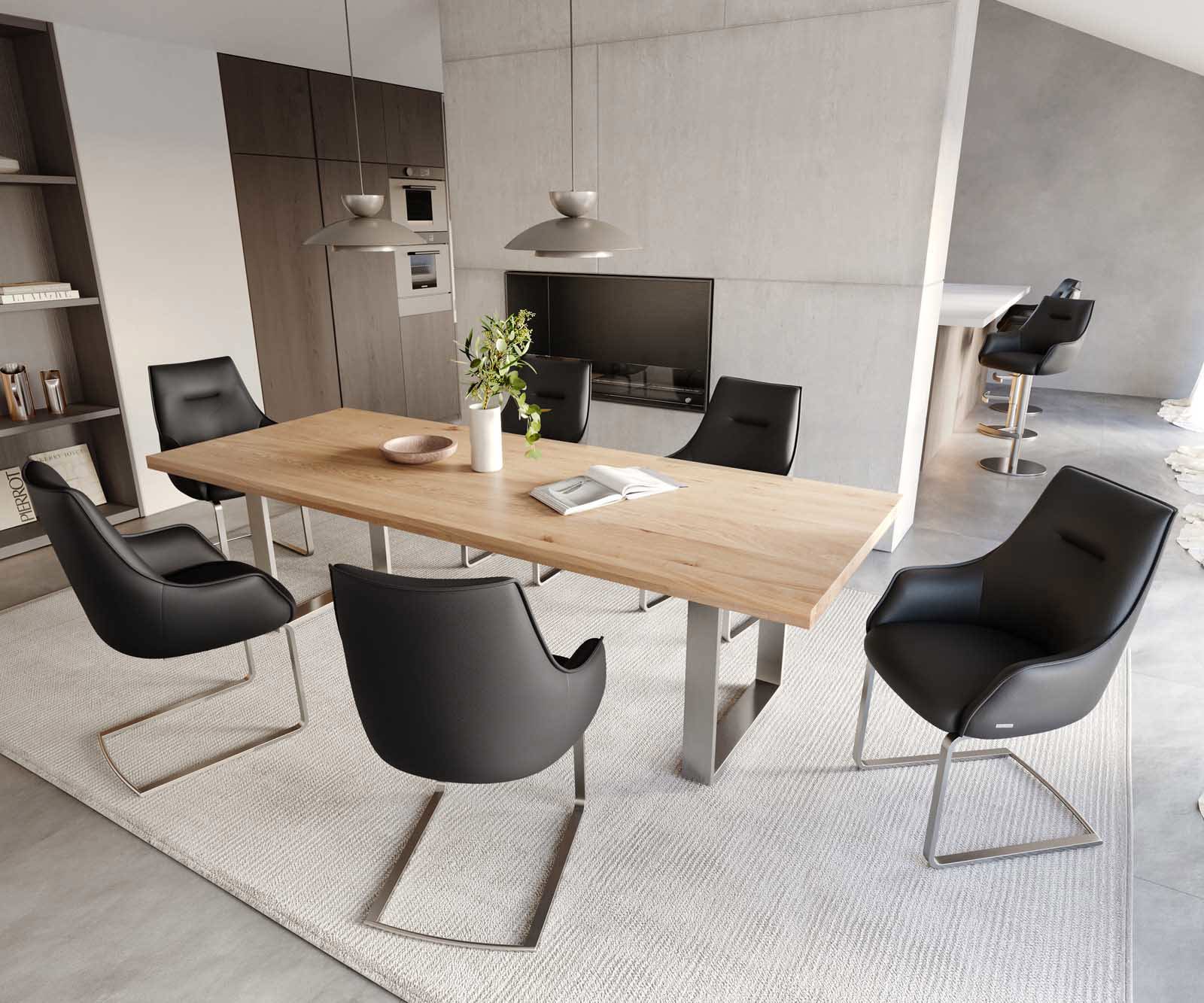 Sledemodel Alja-Flex met armleuning echt leer zwart sledemodel vlak roestvrij staal pocketveer kern 3 Sledemodel Alja-Flex met armleuning echt leer zwart sledemodel vlak roestvrij staal pocketveer kern 3