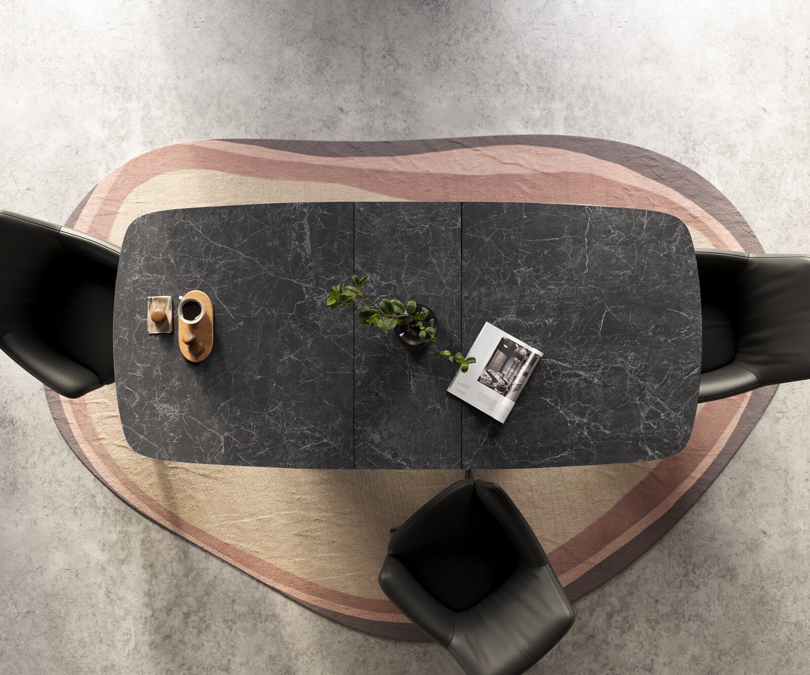 Eettafel Edge Boot 180-220x100 cm Keramiek Laminam® Nero Greco Anthrazit W-onderstel Zwart uitschuifbaar 7