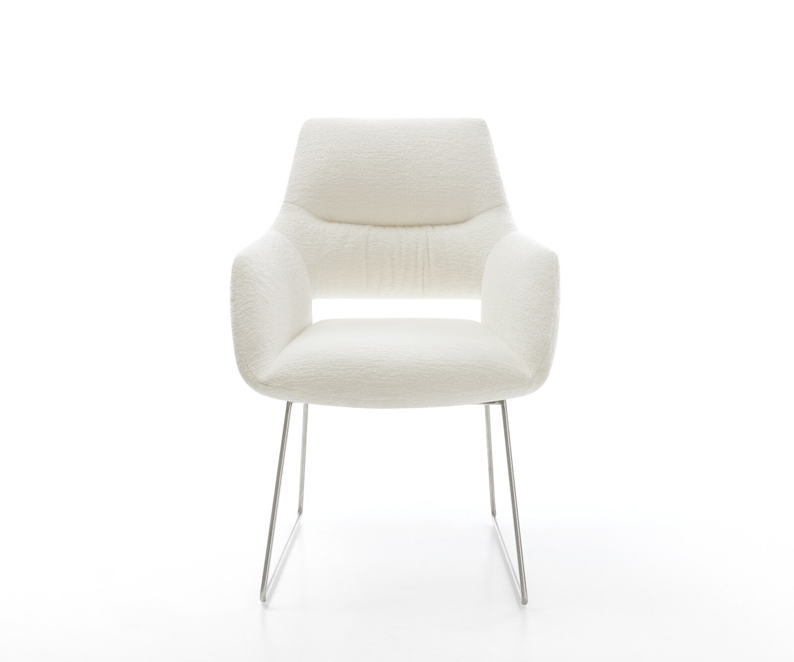 Eetkamerstoel Yago-Flex met armleuning bouclé zacht beige slipframe roestvrij staal pocketveer kern 2