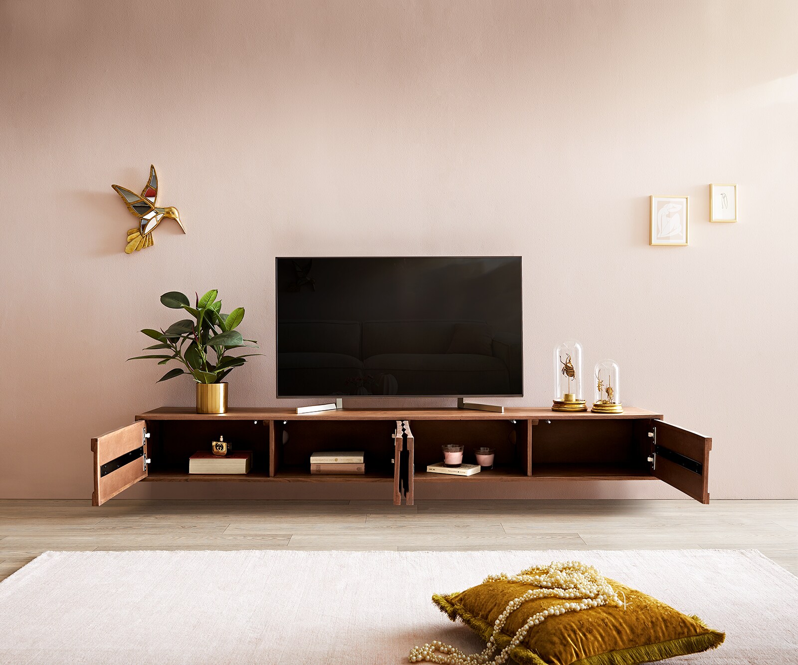 Tv-meubel Fevo 200 cm acacia bruin 4 deuren zwevend 3