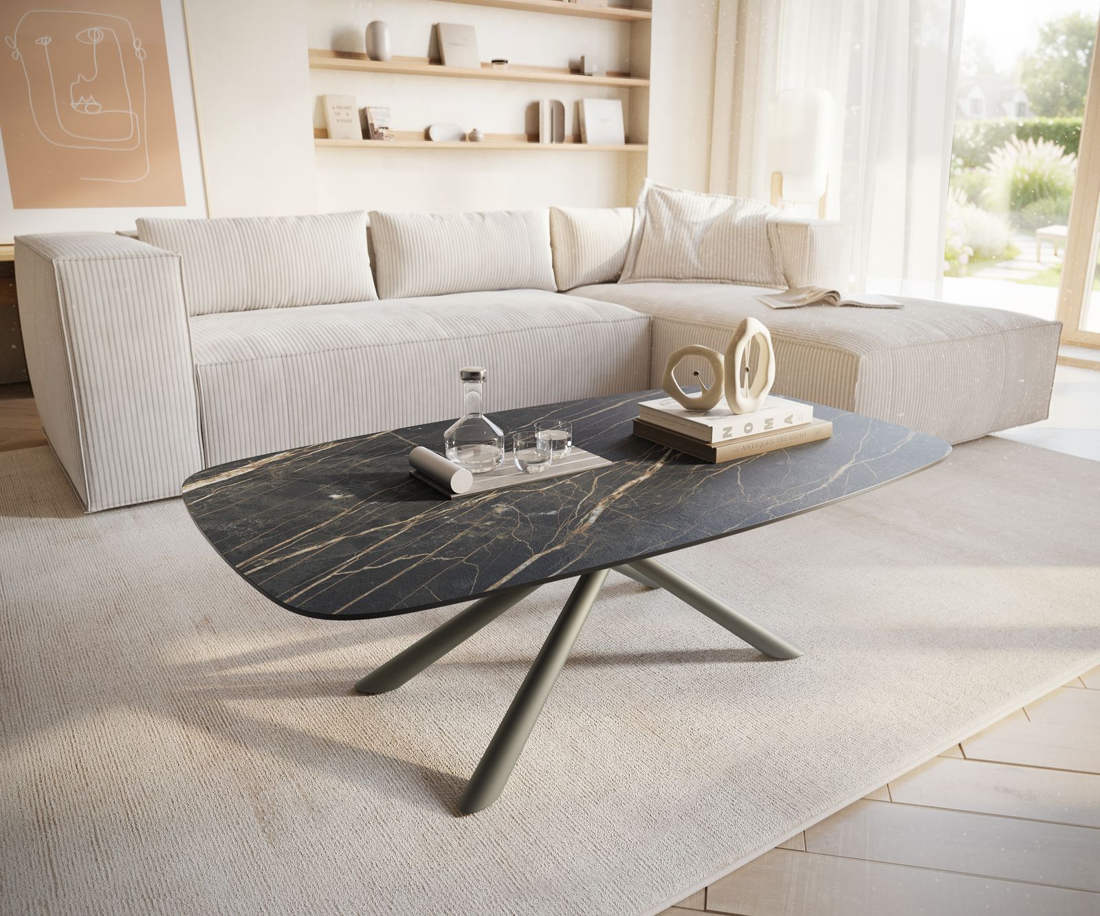 Salontafel Edge Boot 120x70 cm keramiek Laminam® Noir Desir bruin Sarity Metall effectafwerking titaan 1