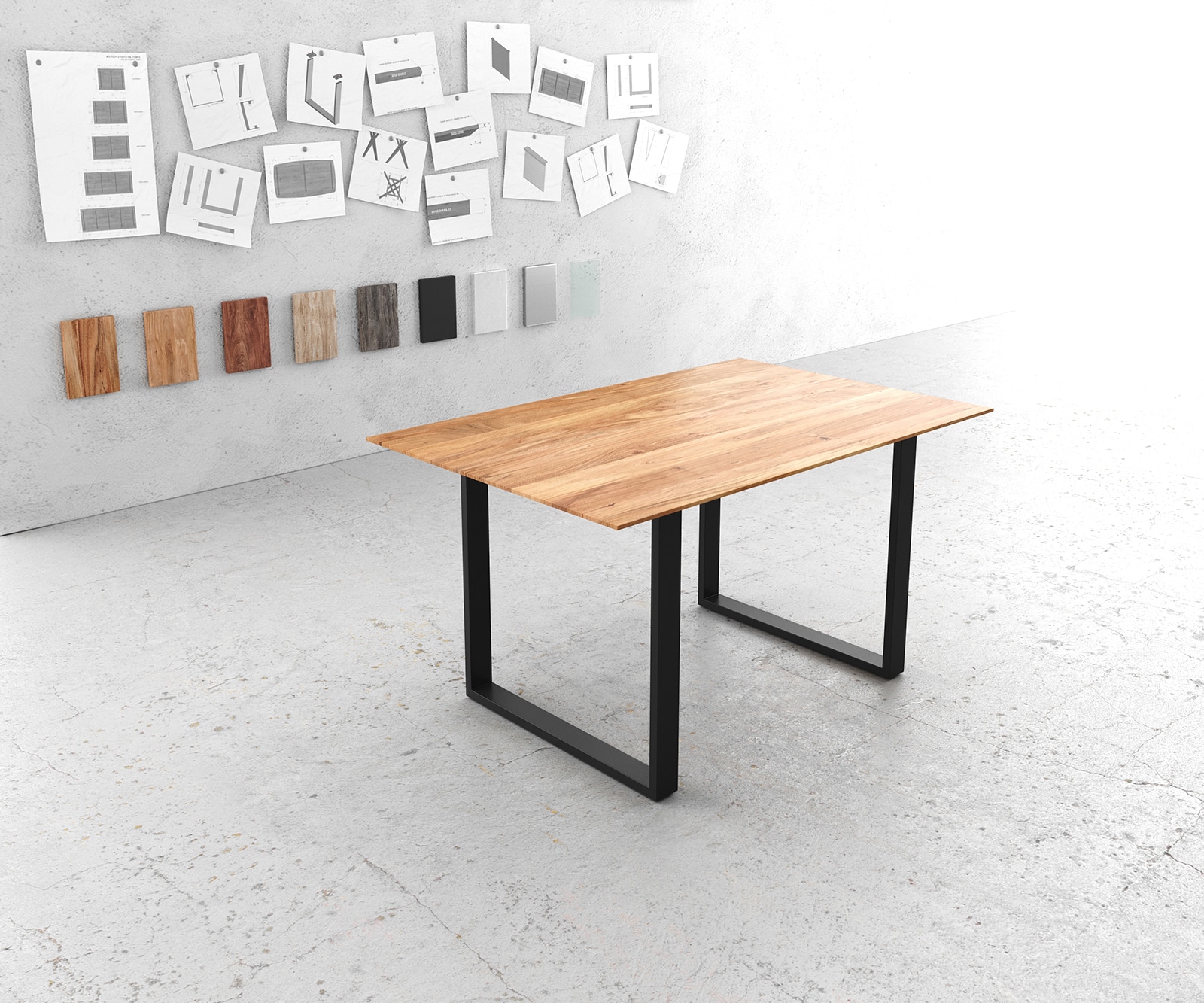 Eettafel Edge 140x90 acacia natuur skidframe zwart Zwitserse rand 1