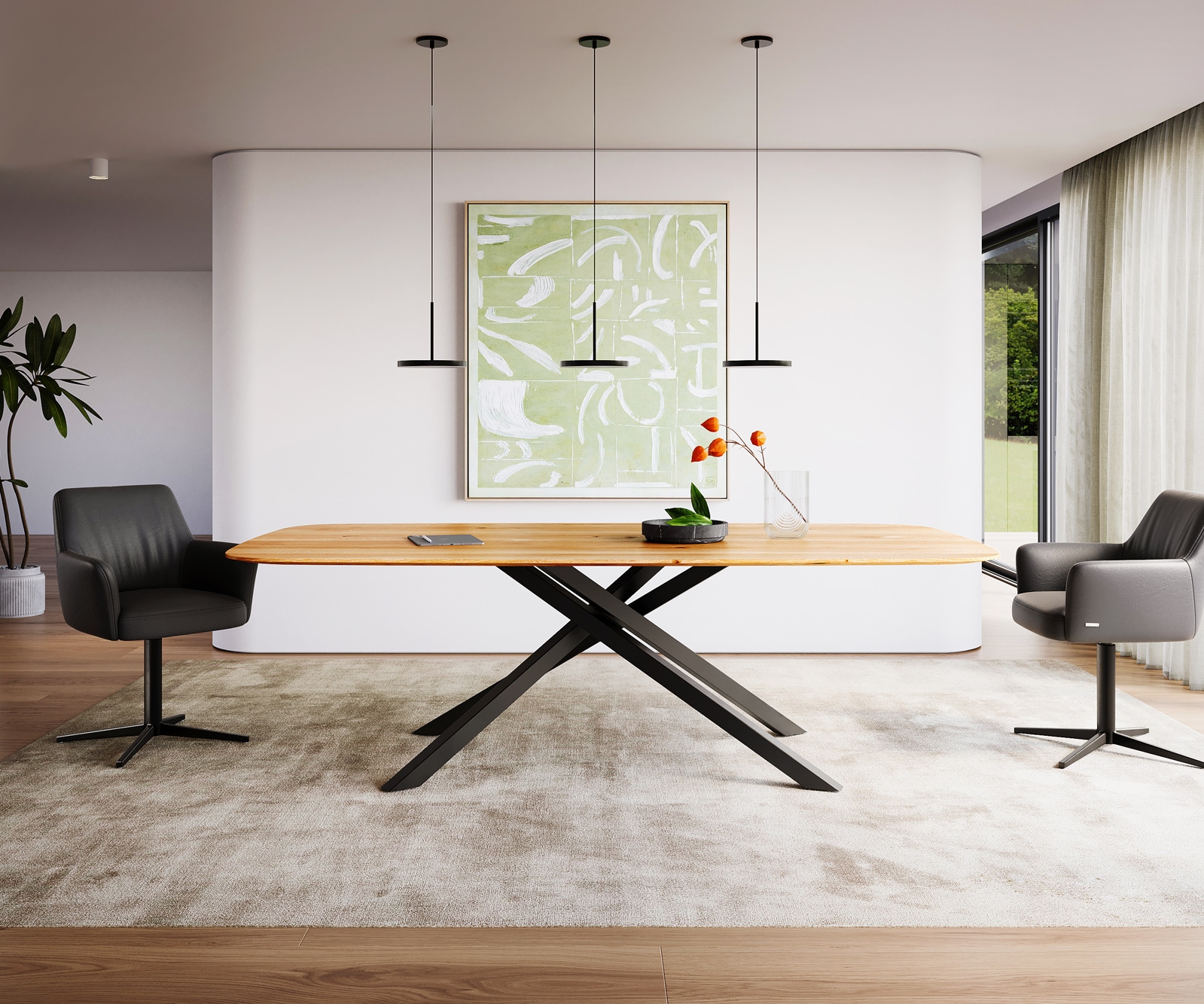 Eettafel Edge Boot 240x120x2,5-3 eiken natuur kruisframe rechthoek zwart Zwitserse rand Eettafel Edge Boot 240x120x2,5-3 eiken natuur kruisframe rechthoek zwart Zwitserse rand