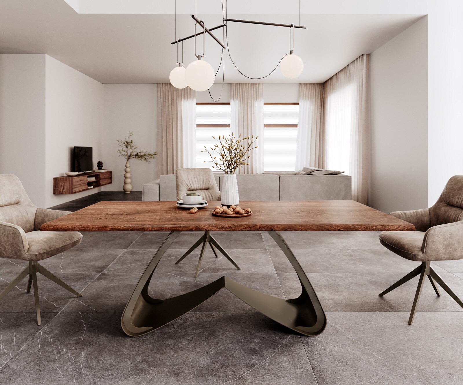 Eetkamertafel Edge 200x100 acacia bruin W-frame metaal effectafwerking titaan Live-Edge 2