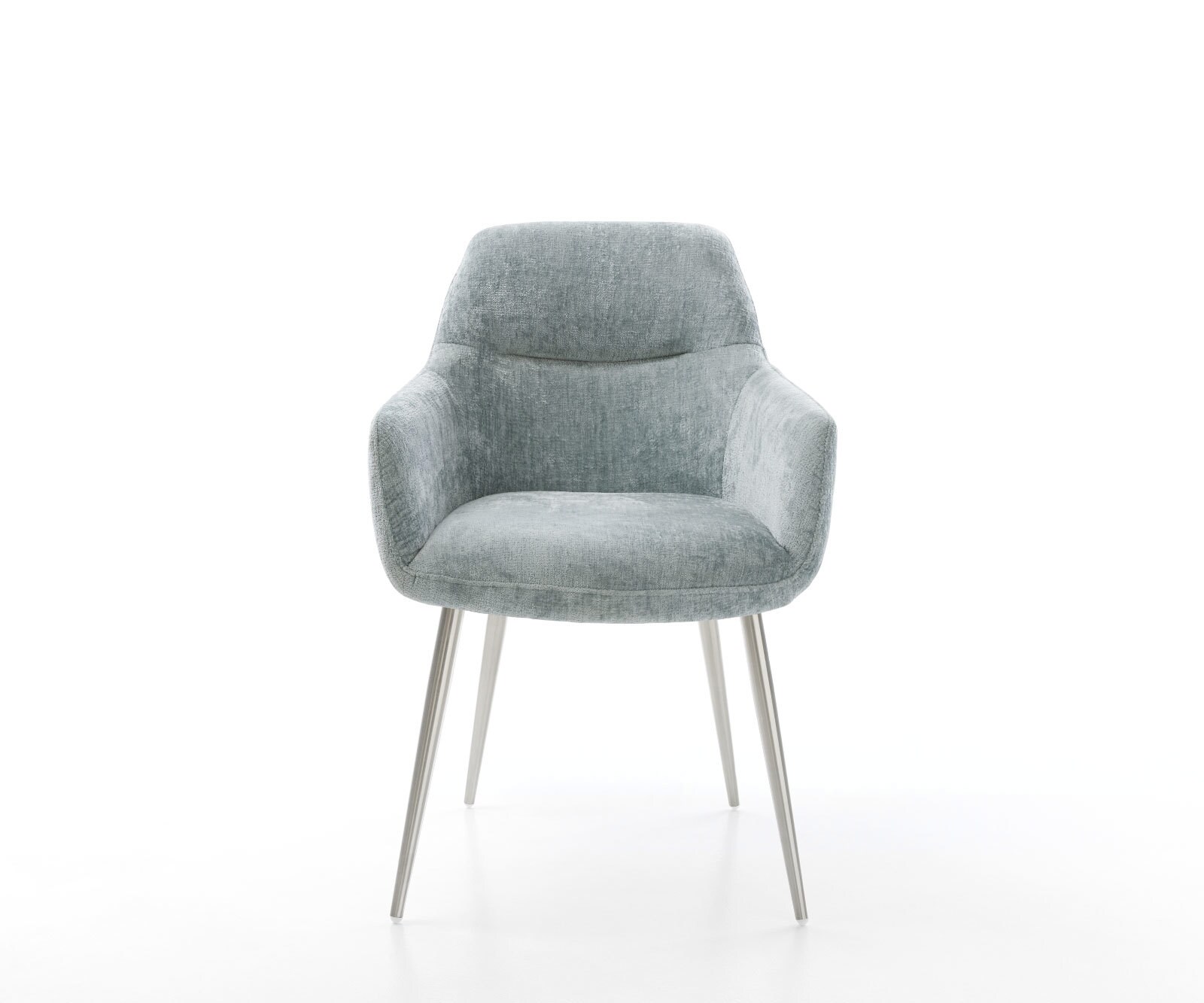 Eetkamerstoel Pejo-Flex chenille pastelblauw 4-poot conisch roestvrij staal pocketveer kern 2