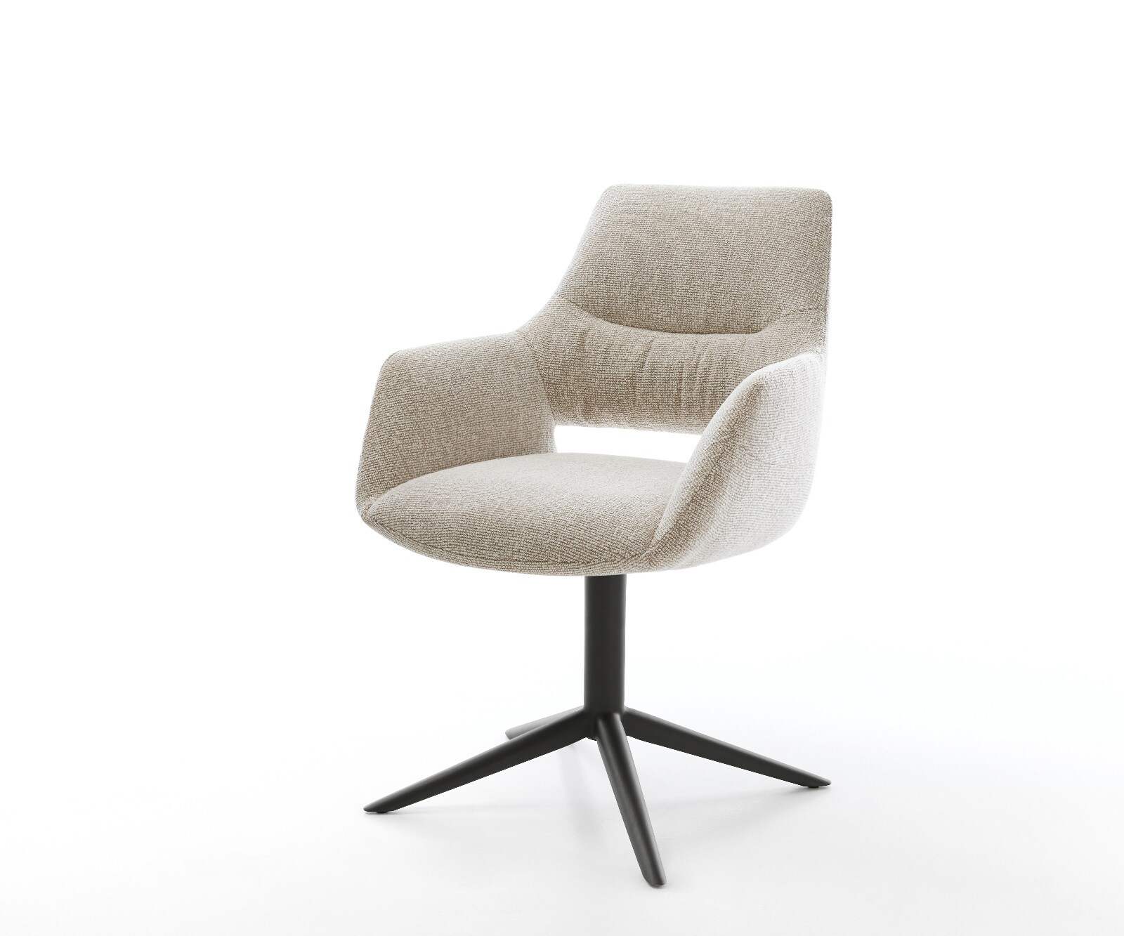 Draaistoel Yago-Flex met armleuning geweven stof beige kruispoot zwart 360° draaibaar rocker-functie pocketveer kern 1