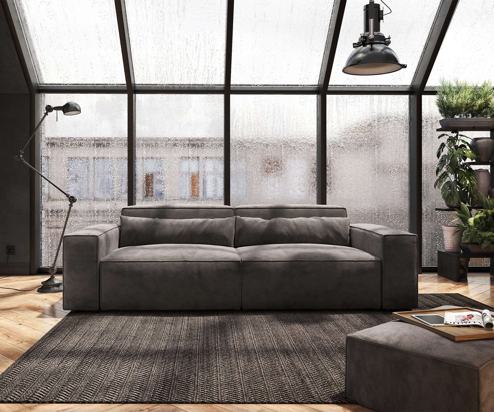 Grote bank Sirpio 230x95 cm microvezel kaki bruin met kruk 1