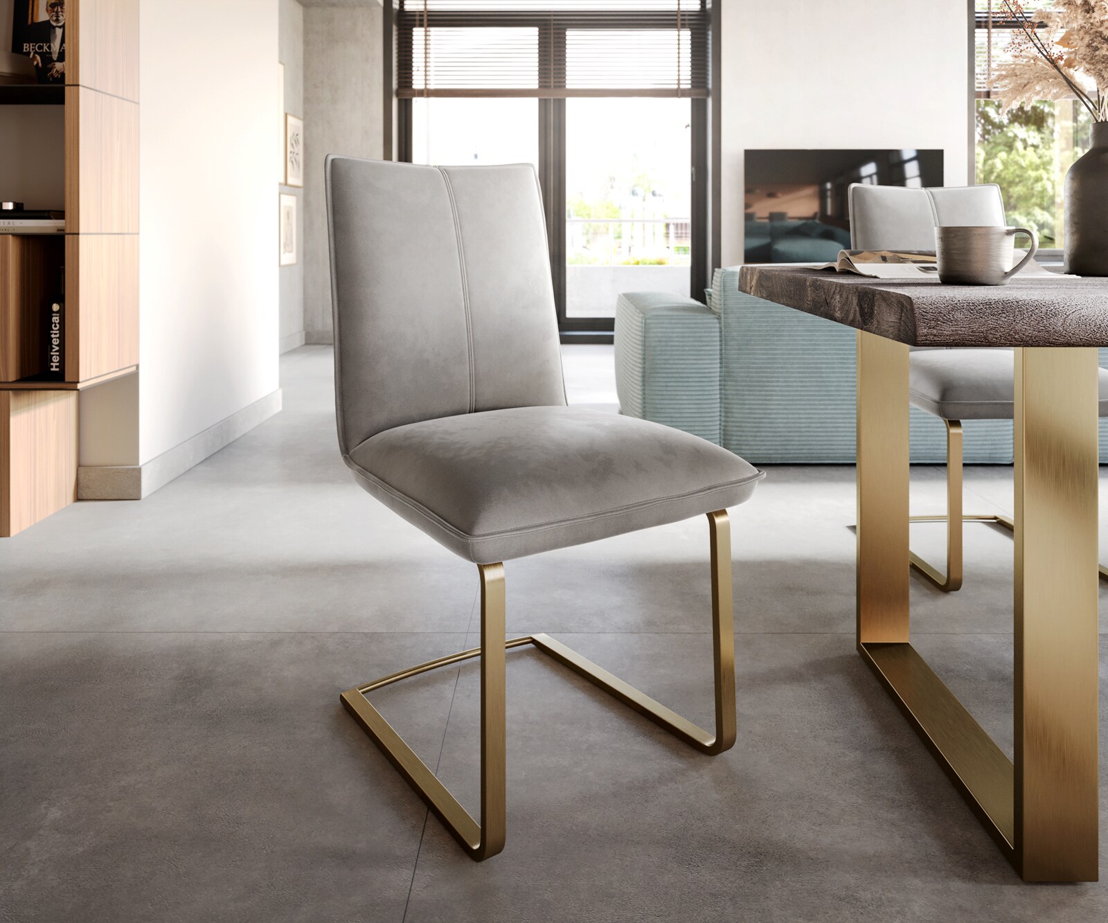 Sledemodel Lelio-Flex fluweel grijs sledemodel vlak goud pocketveer kern