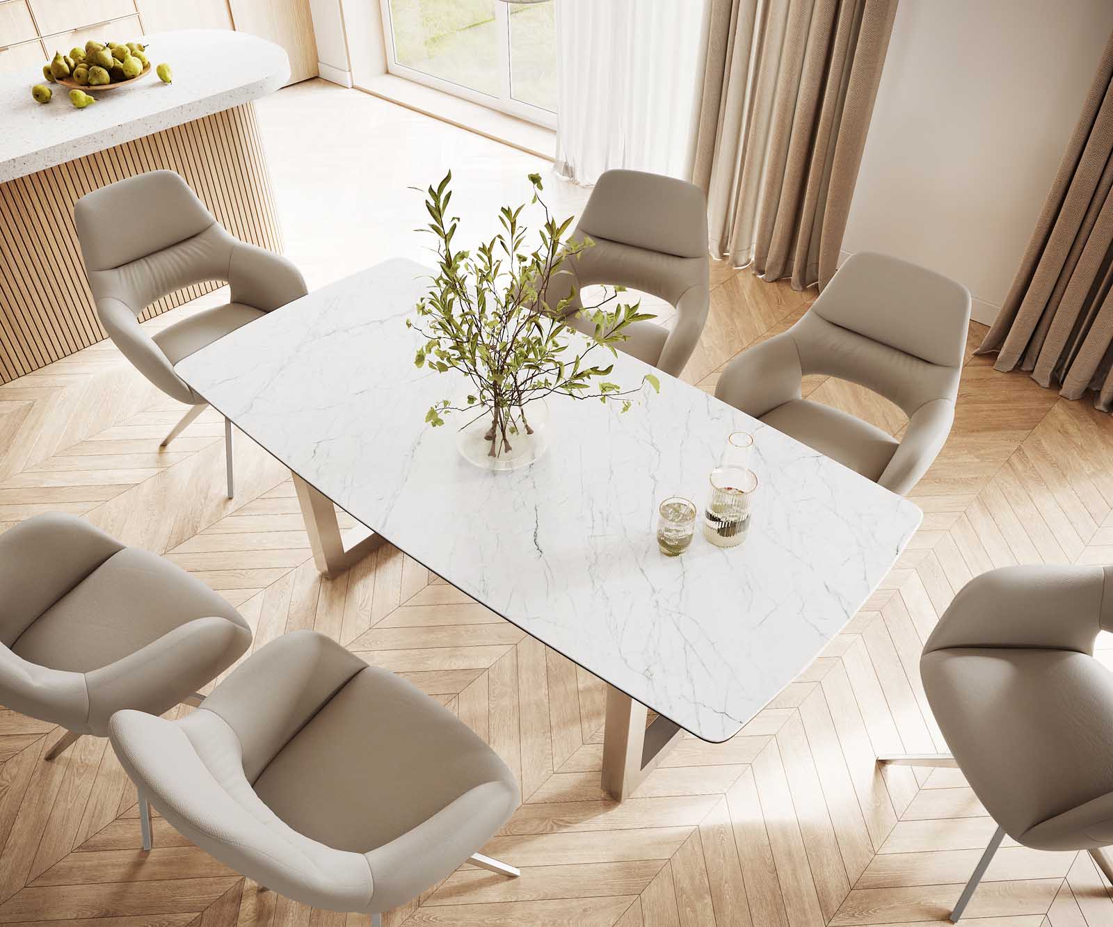 Eettafel Edge Bootsform 200x100 keramiek Laminam® Statuarietto wit roestvrij staal breed 4 Eettafel Edge Bootsform 200x100 keramiek Laminam® Statuarietto wit roestvrij staal breed 4