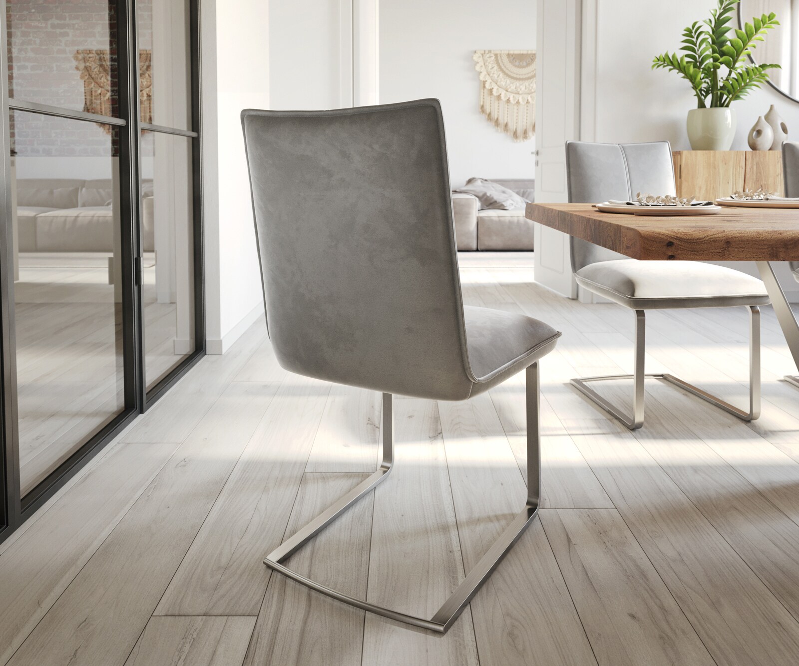 Sledemodel Lelio-Flex fluweel grijs sledemodel vlak roestvrij staal pocketveer kern 4 Sledemodel Lelio-Flex fluweel grijs sledemodel vlak roestvrij staal pocketveer kern 4