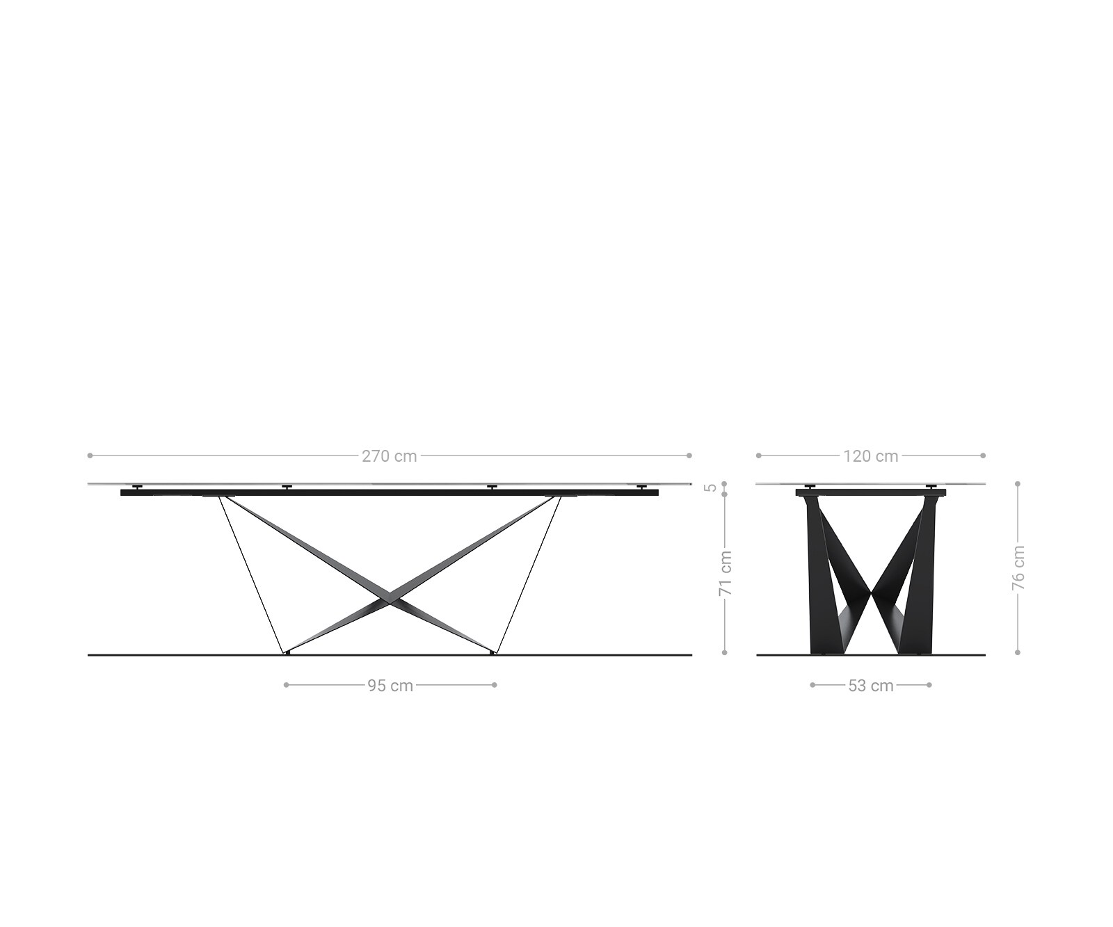 Eetkamertafel Edge Boot 270x120 cm Keramiek Iris FMG Onice Grigio Spider Metaal Effectafwerking Titan 8