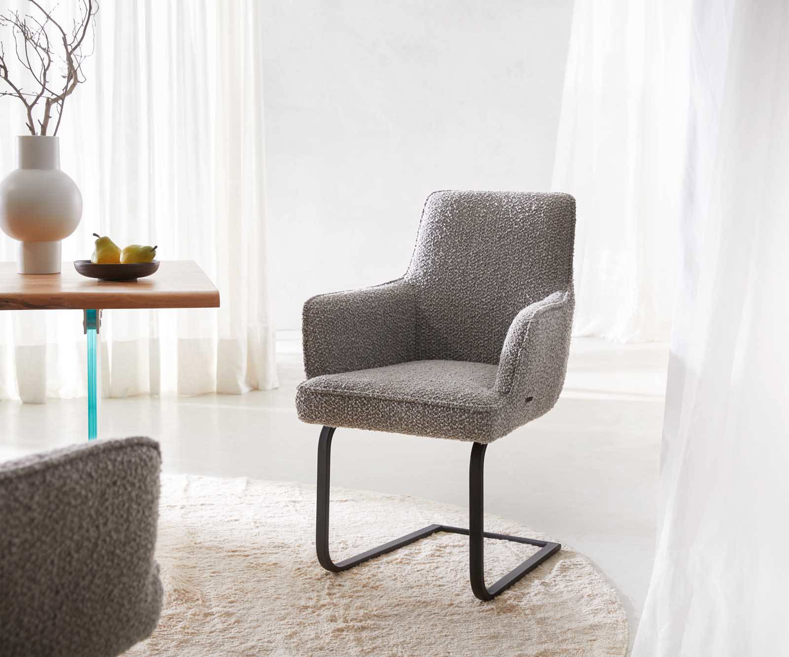 Sledemodel Heira-Flex met armleuning bouclé zilver grijs sledemodel vlak zwart pocketveer kern 1