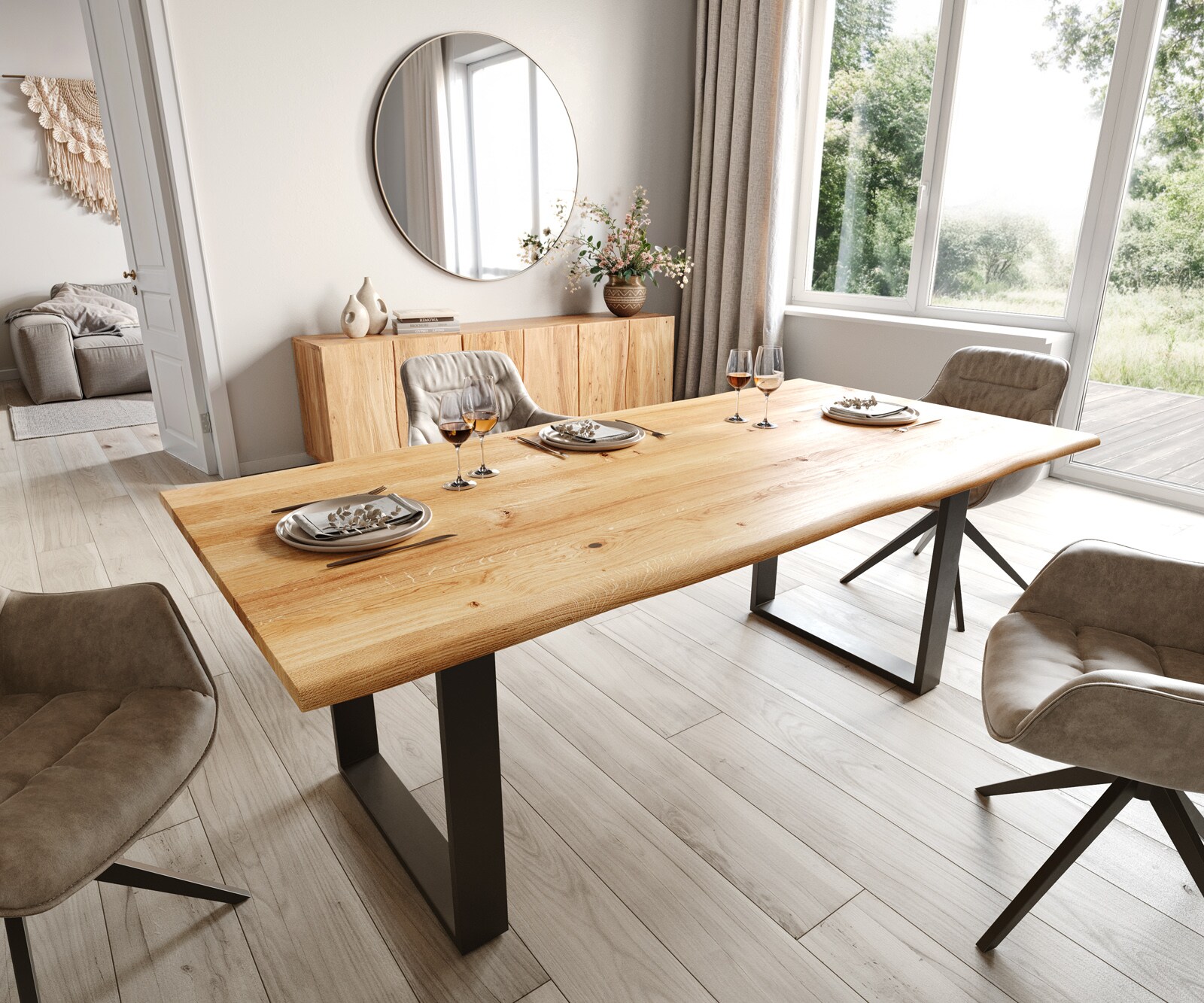 Eettafel Edge 200x100x2,5-3 eiken natuur skid  zwart  Live-Edge