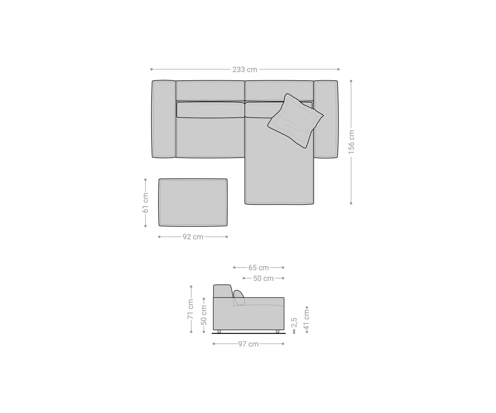 Hoekbank Sirpio 230x155 cm bouclee cream-white recamiere variabel met kruk 7