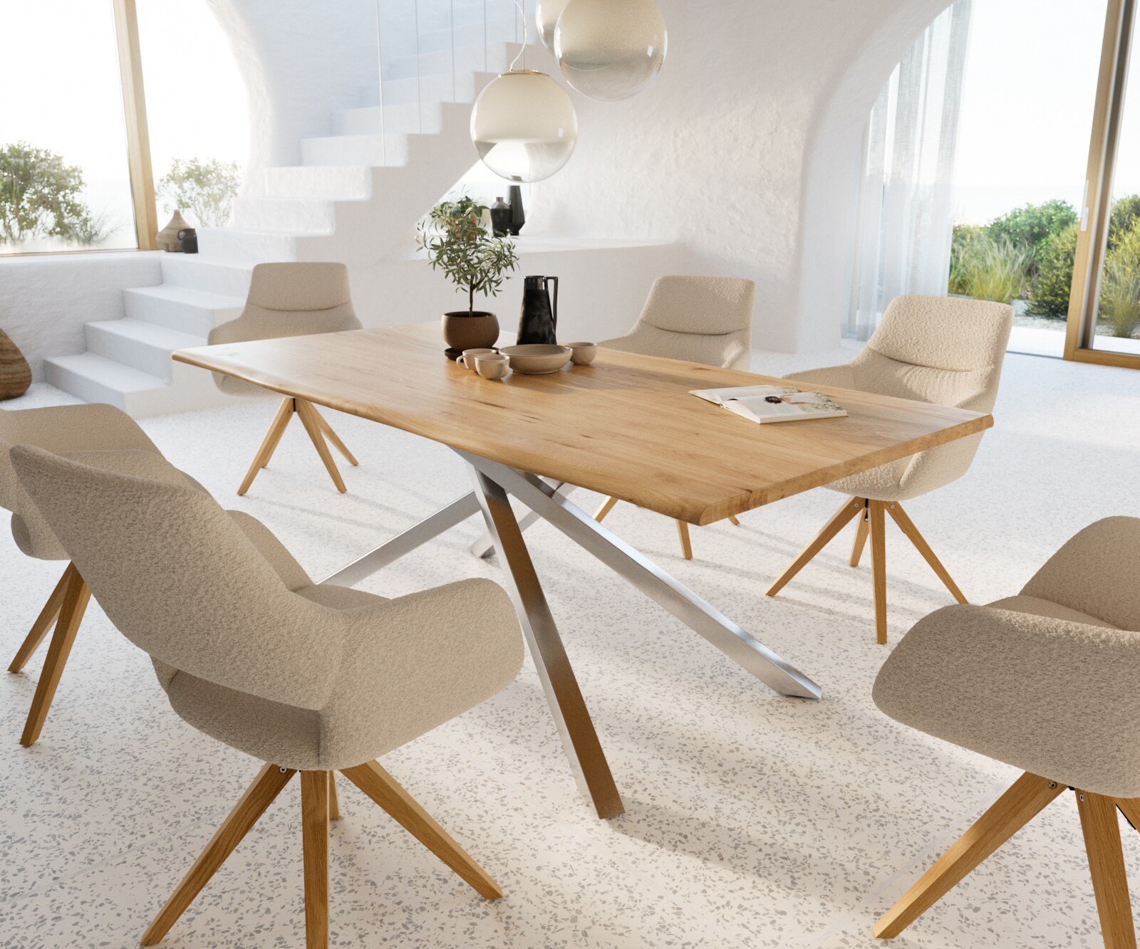 Eettafel Edge 200x100x2,5-3 eiken natuur kruisframe rechthoek roestvrij staal  Live-Edge 8