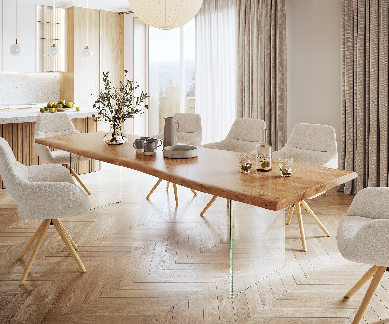 Eettafel Edge 300x100 XL acacia natuur glas Live-Edge