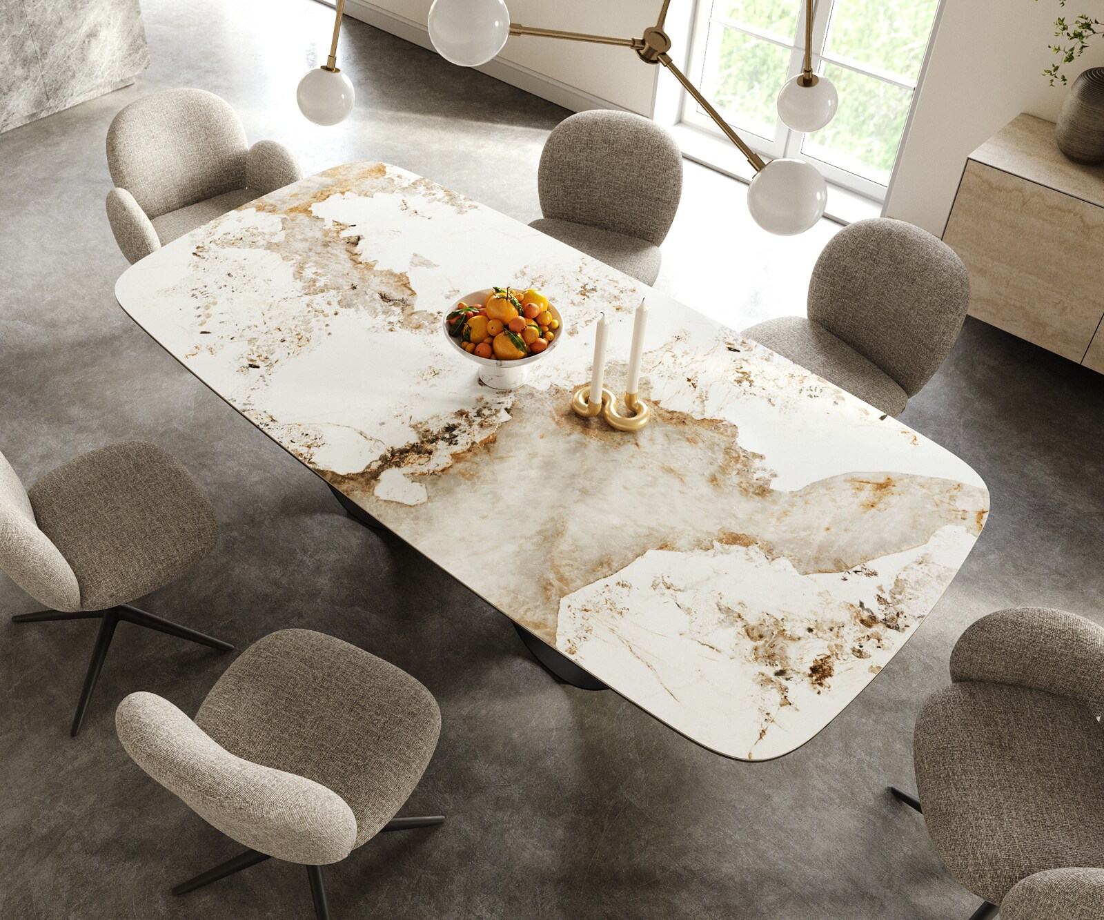 Eettafel Edge Boot 240x120 cm Keramiek Minas Melange Wit-Beige Infinity Metaal Zwart 3