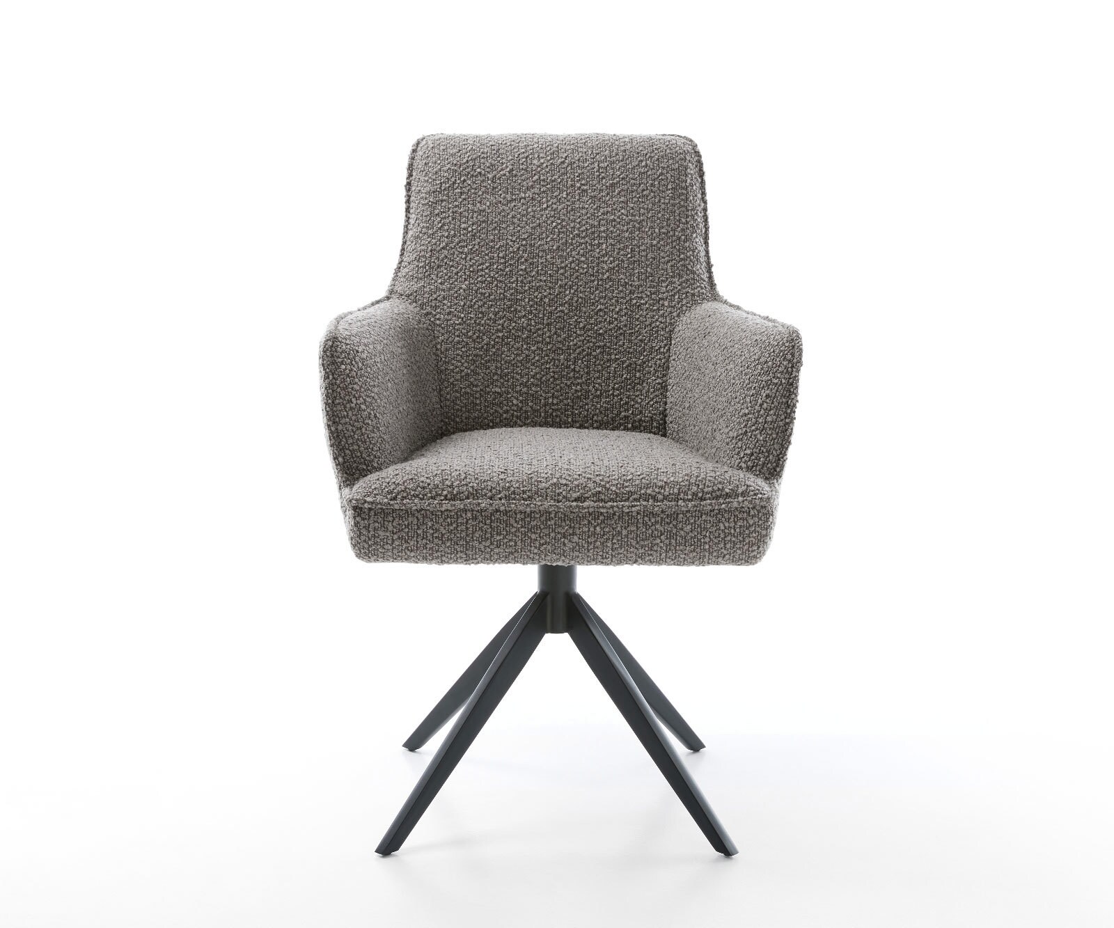 Draaistoel Heira-Flex met armleuning bouclé zilver grijs kruisframe breed zwart 360° draaibaar rocker-functie pocketveer kern 1
