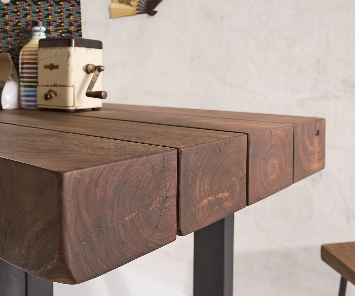 Bartafel Blokk 165x60cm acacia bruin met metalen frame  3 Bartafel Blokk 165x60cm acacia bruin met metalen frame  3
