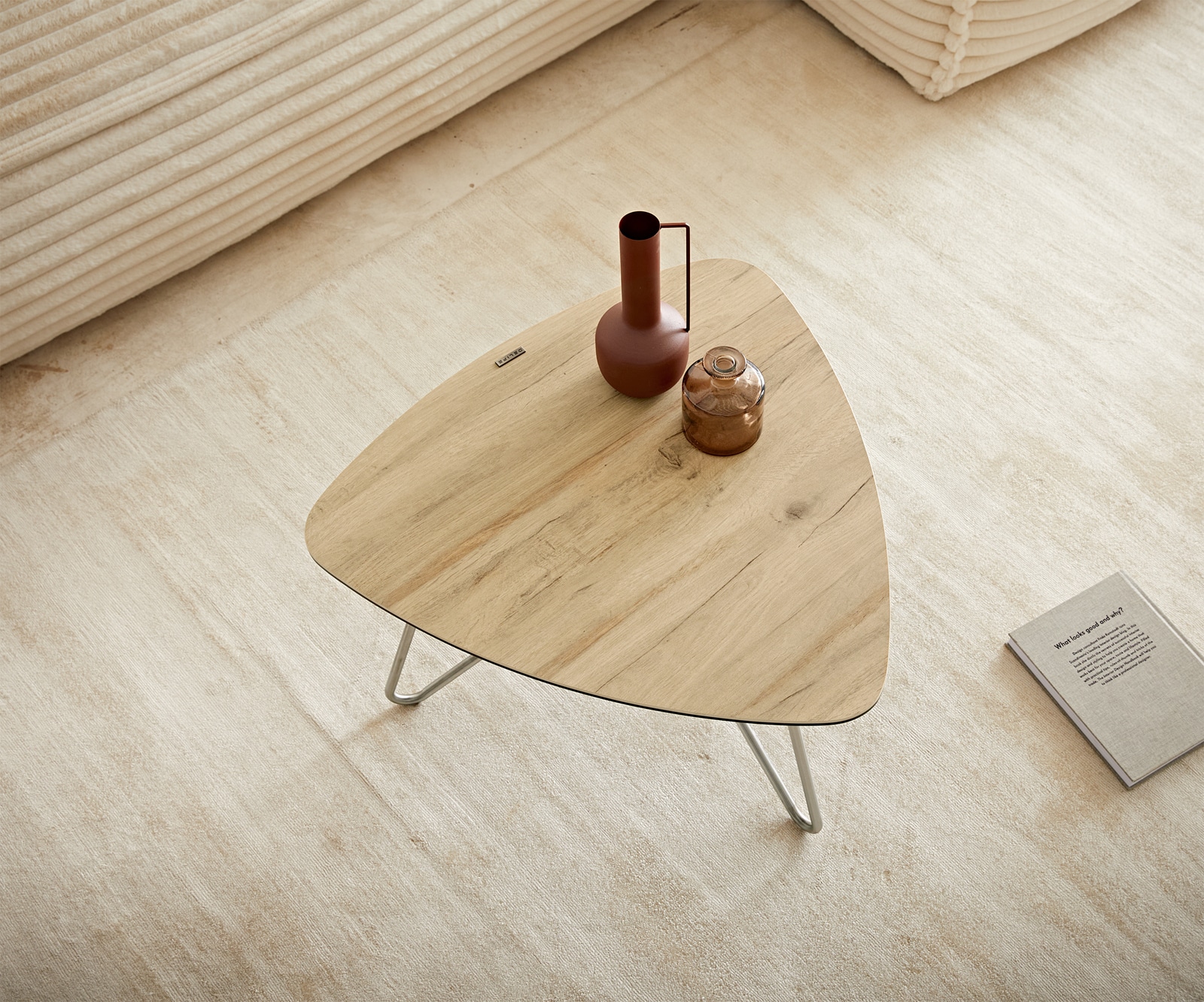 Salontafel Ekrem 65x65 cm keramiek Laminam® Sabbia Eikenkleur Kruisvoet rond roestvrij staal 4