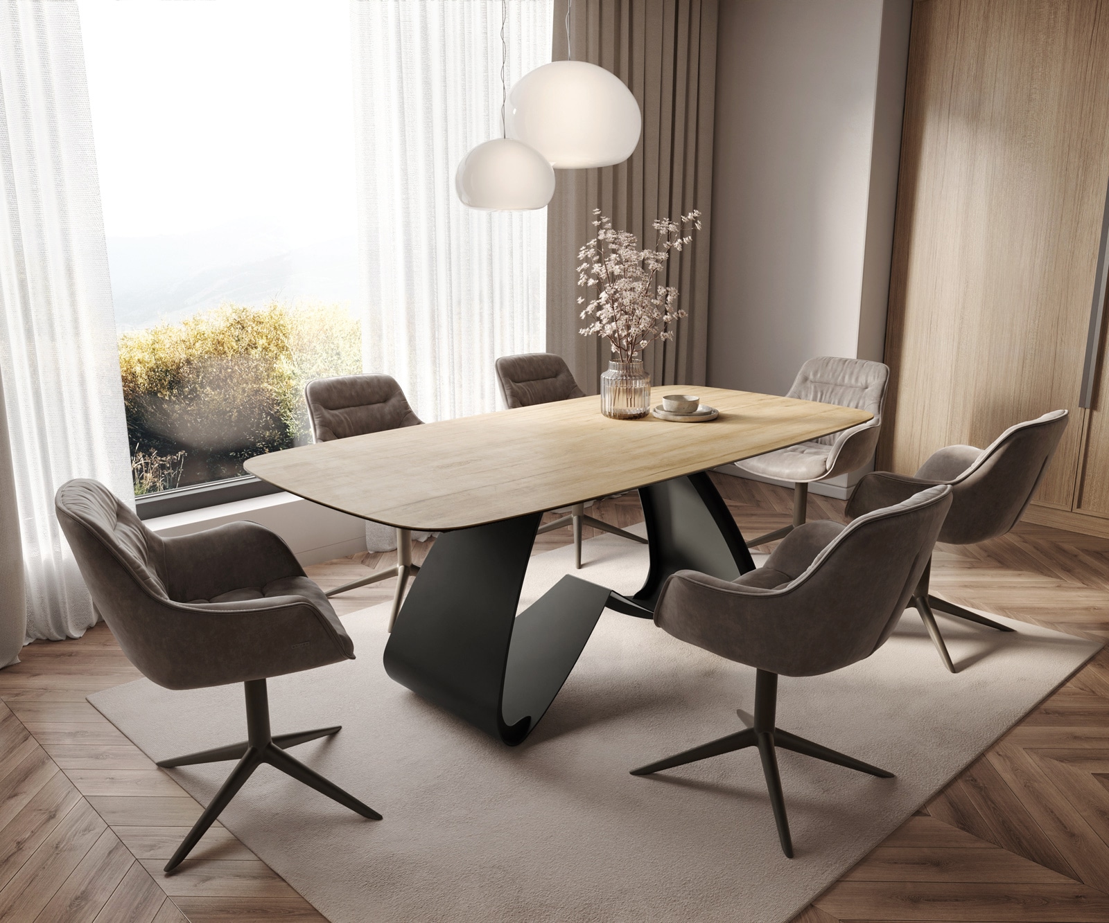 Eettafel Edge Boot 200x100 keramiek  Laminam® Sabbia Eichefarbig W-frame metaal zwart 7