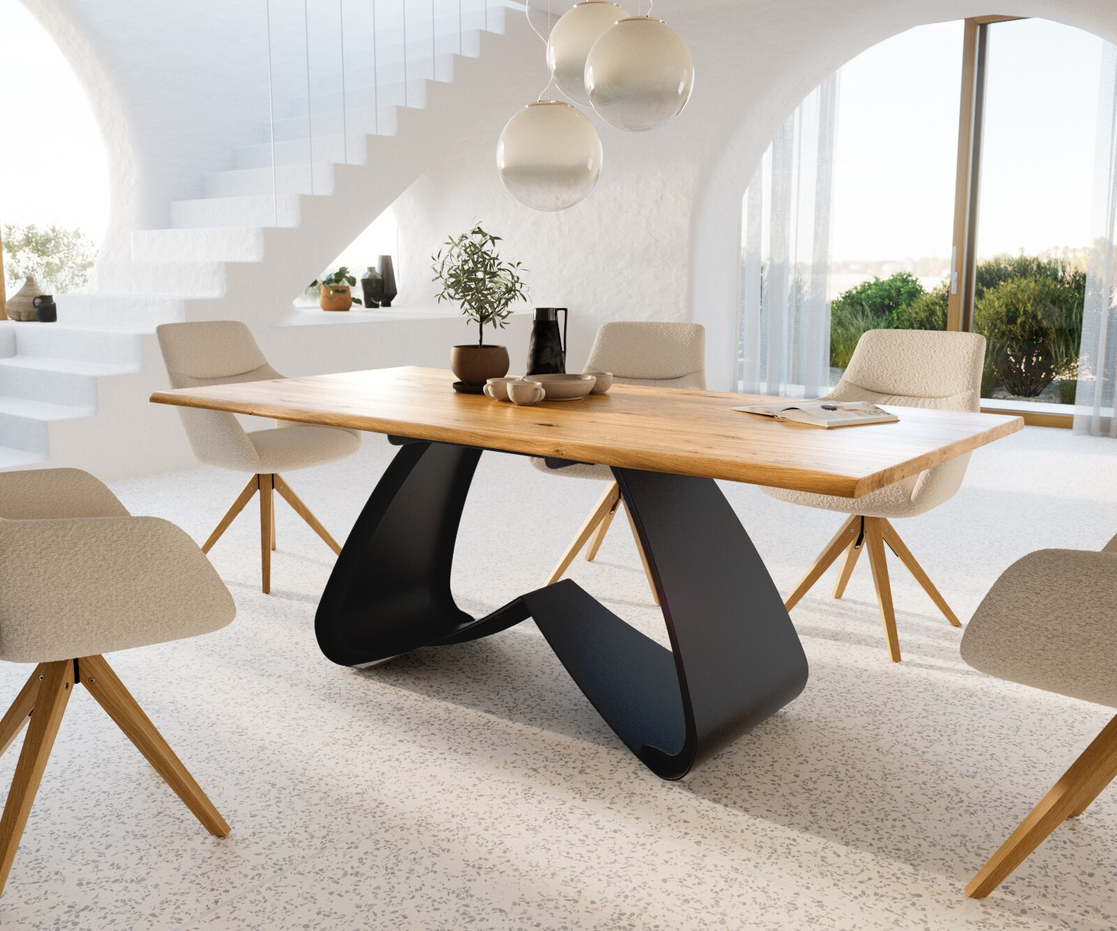 Eetkamertafel Edge 200x100x2,5-3 eiken natuurW-frame metaal zwart Live-Edge