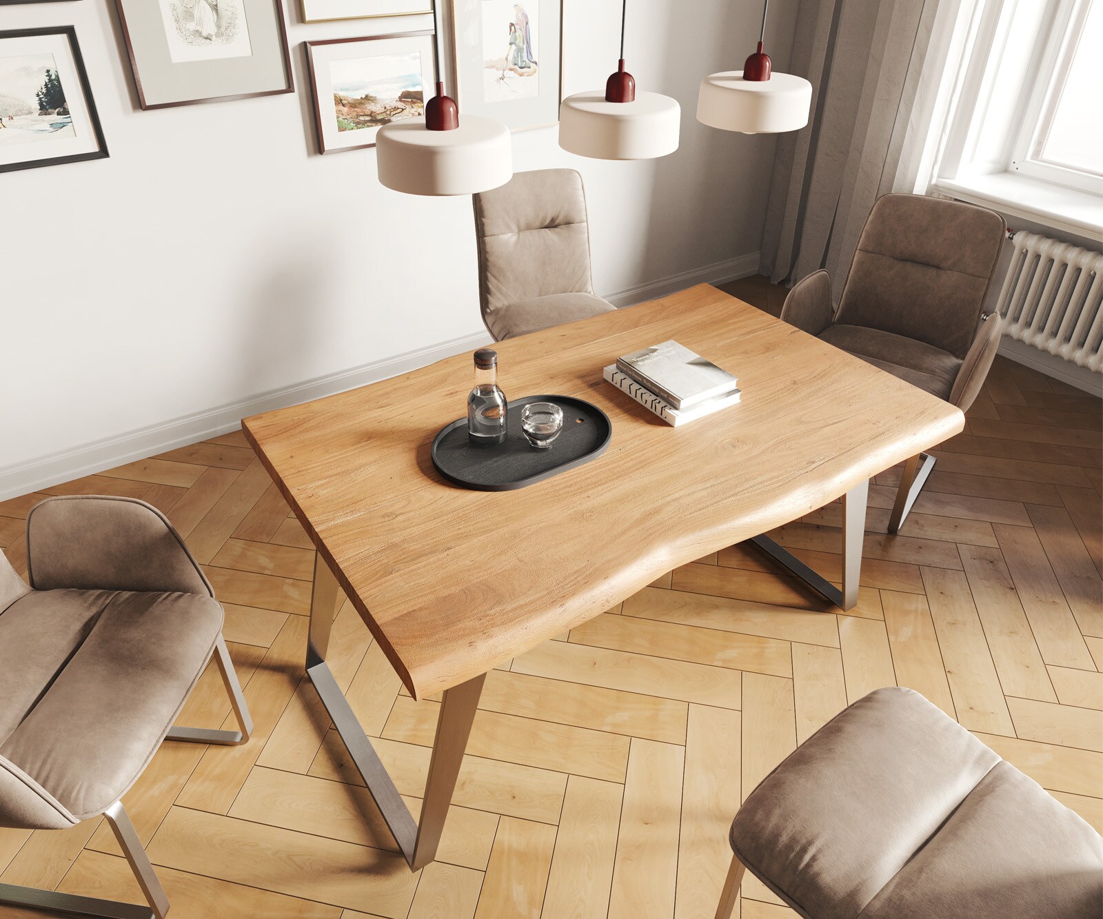 Eettafel Edge 140x90 XL acacia natuur roestvrijstaal schuin Live-Edge 3