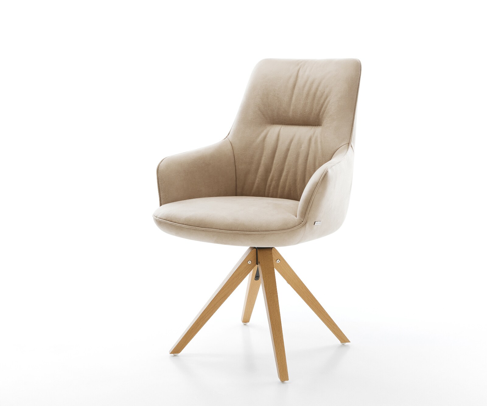 Draaistoel Zelia-Flex met armleuning microvelours beige vintage houten frame hoekig natuur 180° drehbar pocketveer kern 1
