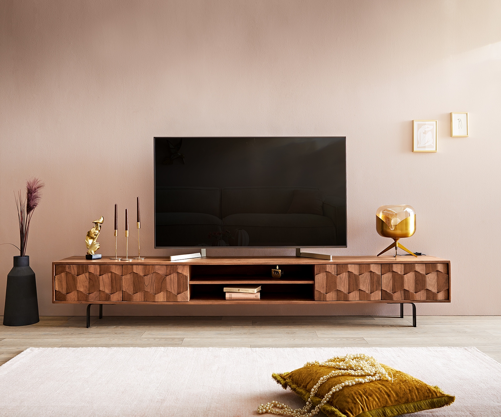 Tv-meubel Fevo 240 cm acacia bruin 4 deuren L-poot 2