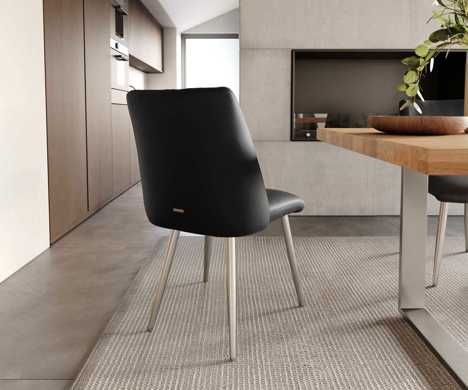 Eetkamerstoel Elso-Flex echt leer zwart 4-poot conisch roestvrij staal pocketveer kern 3 Eetkamerstoel Elso-Flex echt leer zwart 4-poot conisch roestvrij staal pocketveer kern 3