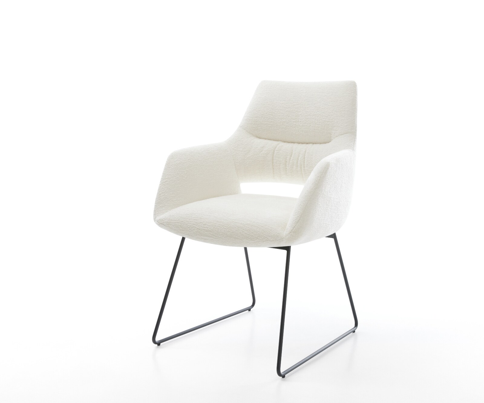 Eetkamerstoel Yago-Flex met armleuning bouclé zacht beige slipframe zwart pocketveer kern 1