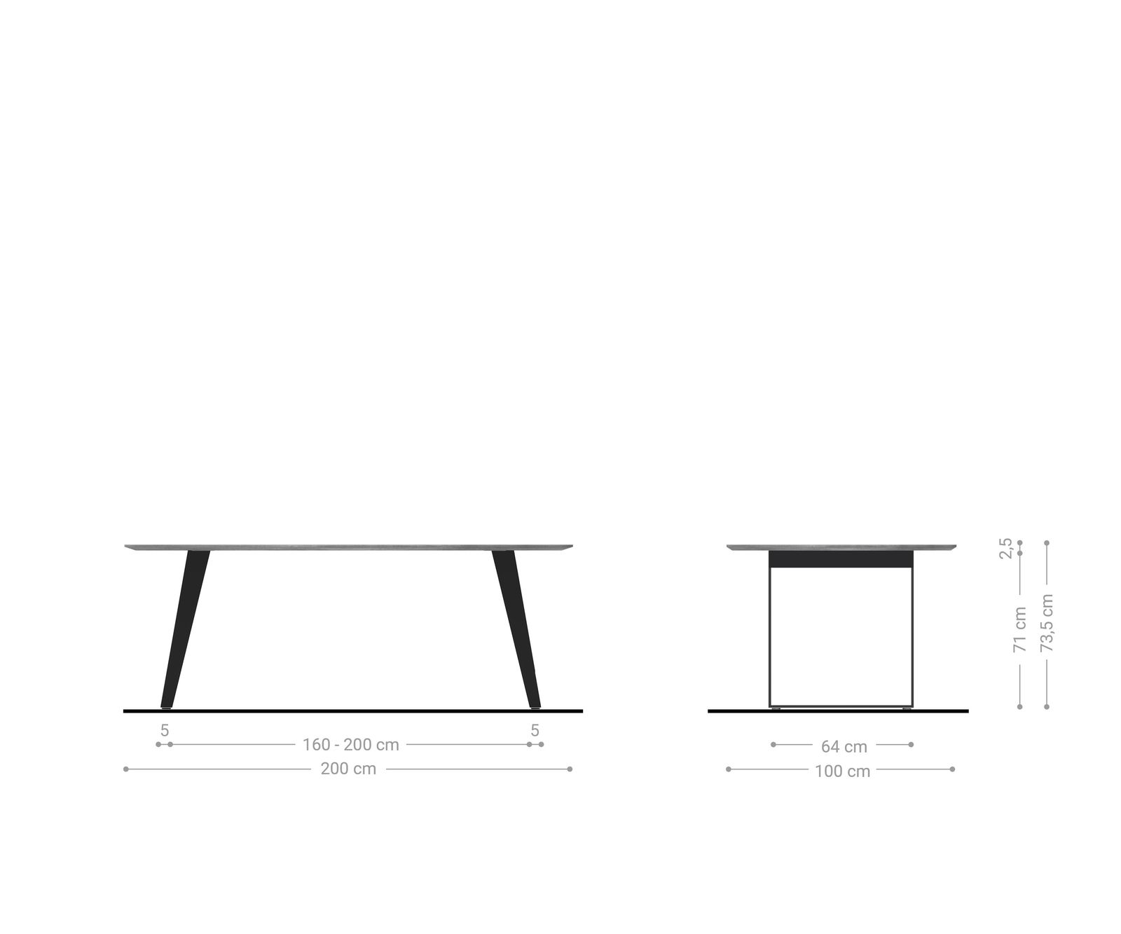 Eettafel Edge Boot 200x100 acacia natuur edelstaal schuin Zwitserse rand 5