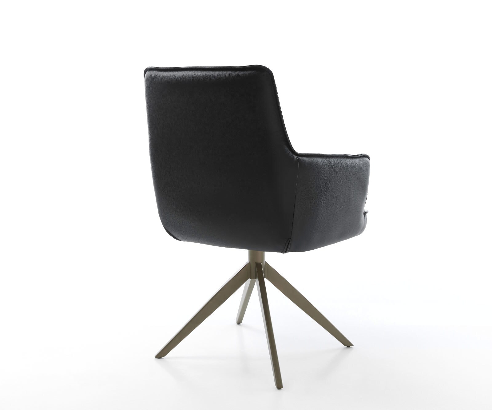 Draaistoel Heira-Flex met armleuning echt leer zwart kruisframe breed afwerking met titanium 360° draaibaar rocker-functie pocketveer kern 4
