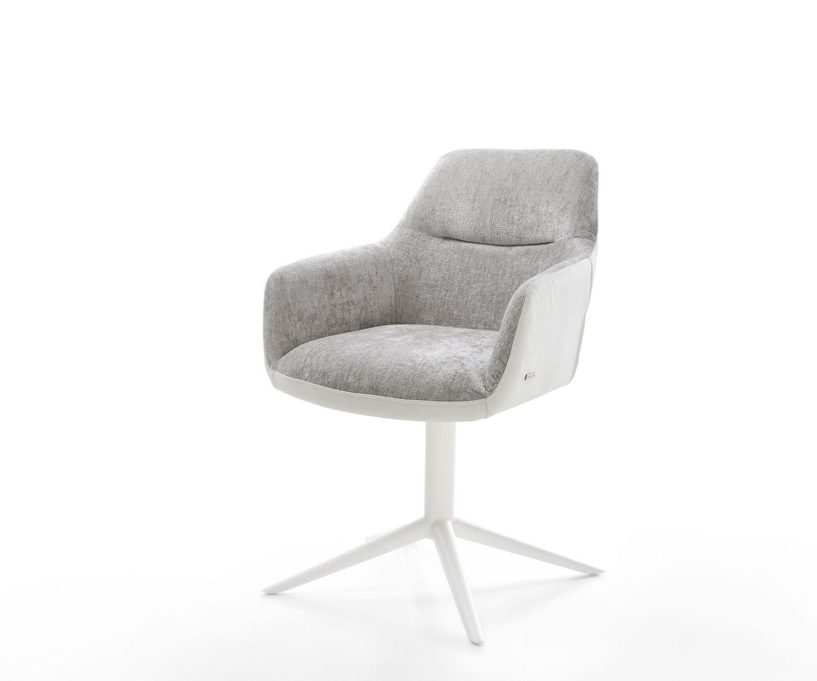 Draaistoel Pejo-Flex materiaalmix echt leer wit-zilver grijs kruispoot wit 360° draaibaar rocker-functie pocketveer kern