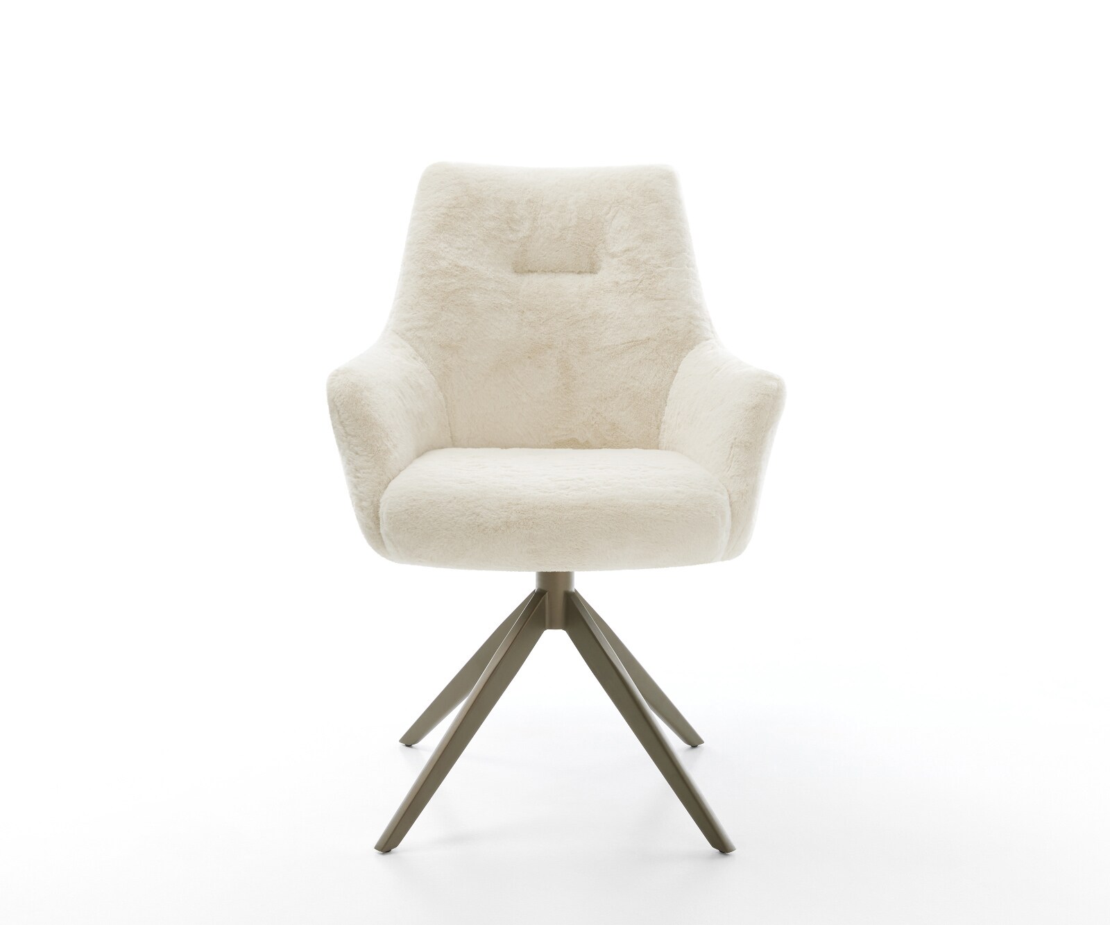 Draaistoel Alja-Flex met armleuning pluchen crème-wit kruisframe breed afwerking met titanium 360° draaibaar rocker-functie pocketveer kern 1