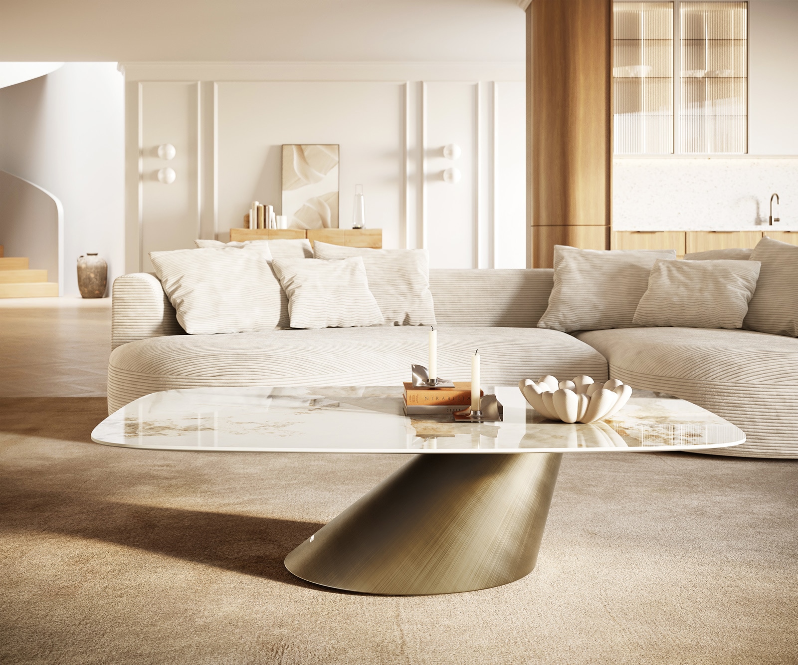 Salontafel Edge Boot 140x80 cm keramiek Minas Melange Conis metallic goud 2